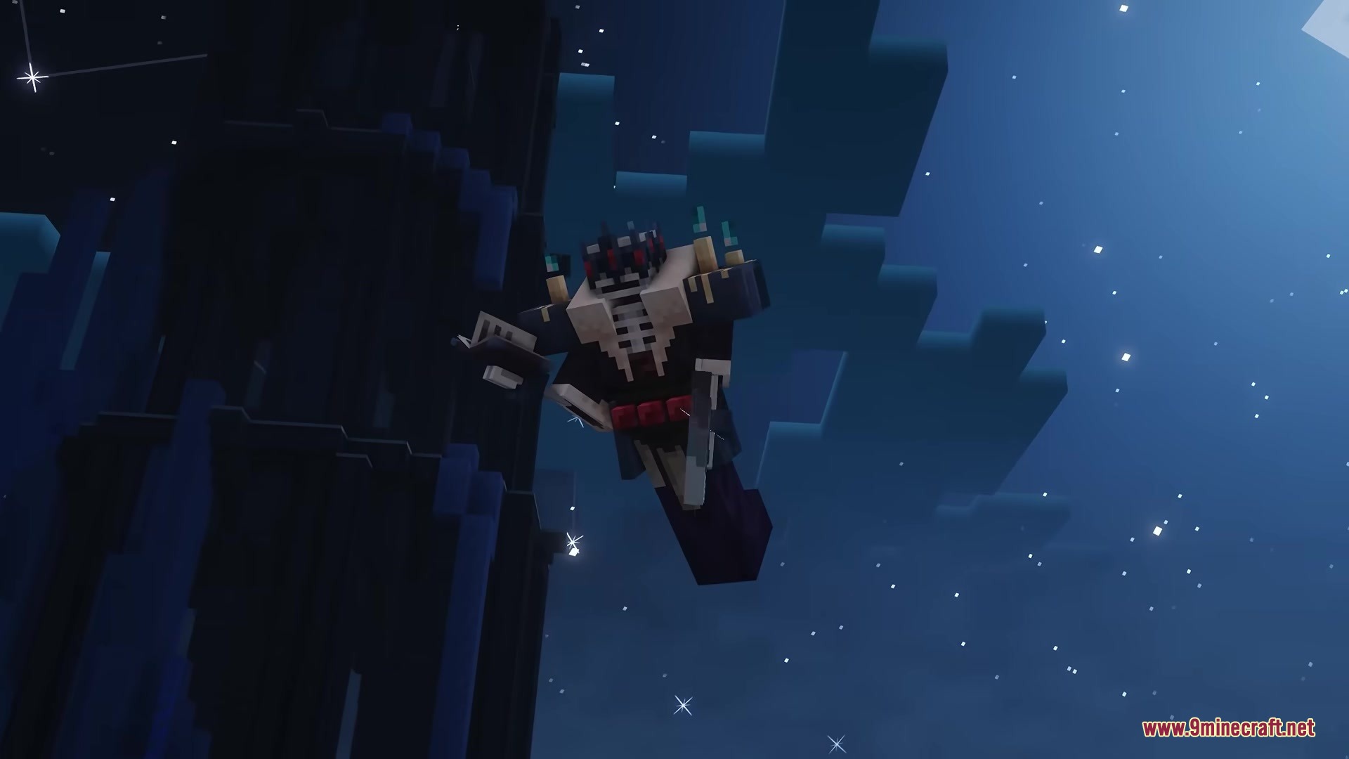 BB's Bosses of Mass Destruction Tweaks Resource Pack Screenshot 8 The Night Lich boss hovering near a dark tower under the moonlight