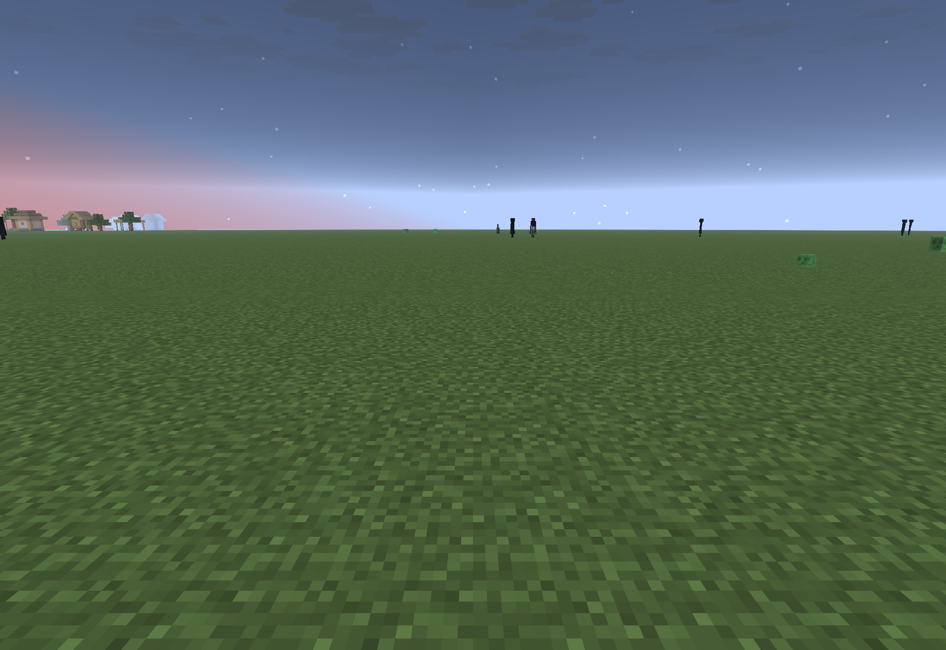 The same field after blacklisting zombies, skeletons, creepers and spiders - the blocked mobs are gone while other creatures still appear.