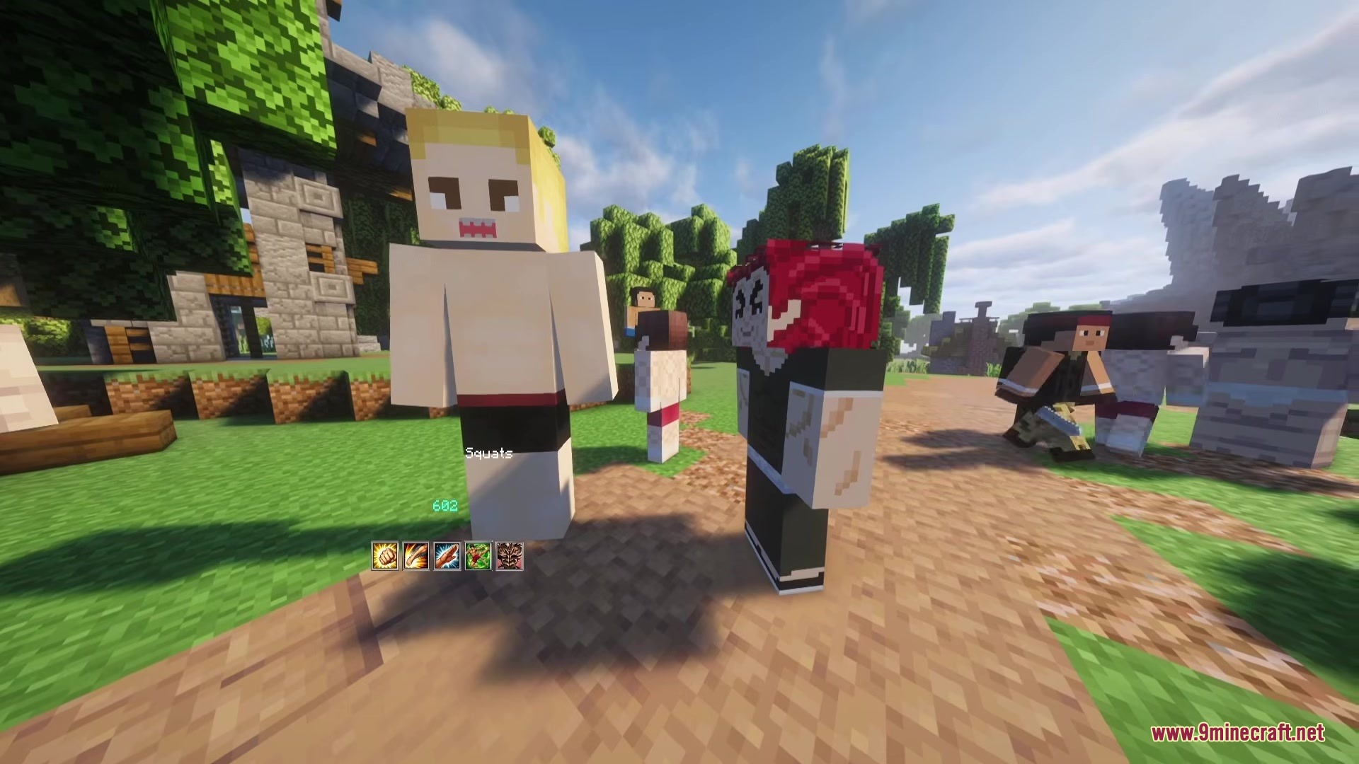 Baki Hanma Mod Screenshot 2 Player character standing next to tall muscular anime NPCs in a field