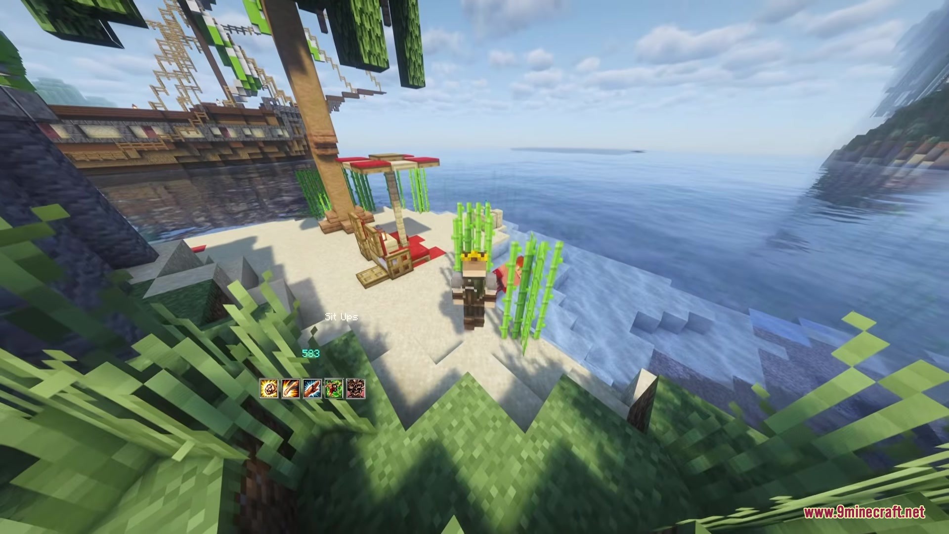 Baki Hanma Mod Screenshot 4 Player character performing sit ups on a beach next to a large ship