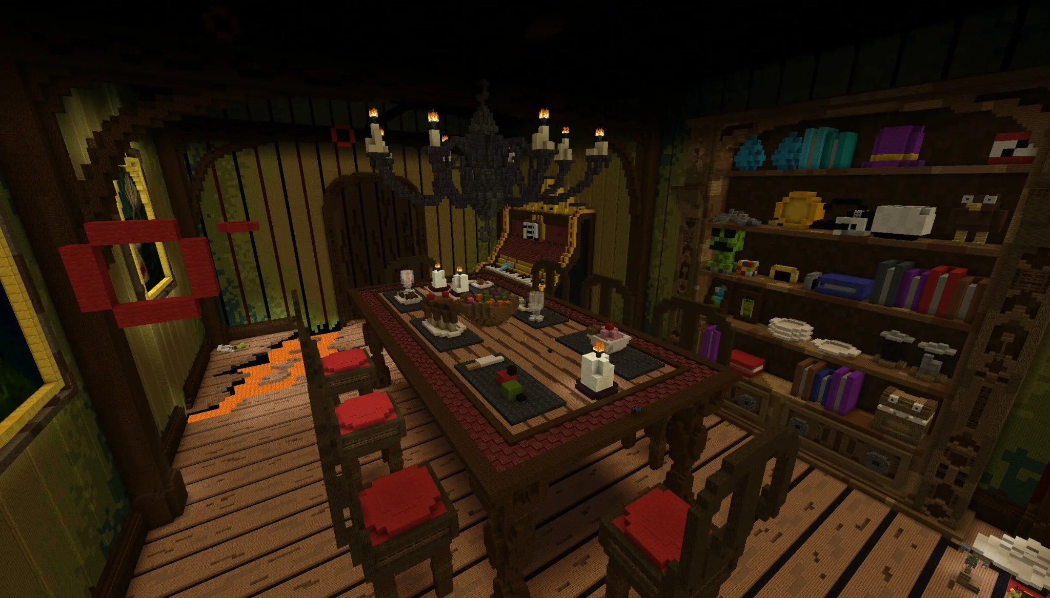 Banjo Kazooie Parkour Peril Map Screenshot 6 A detailed dining room featuring a long table and decorated storage shelves
