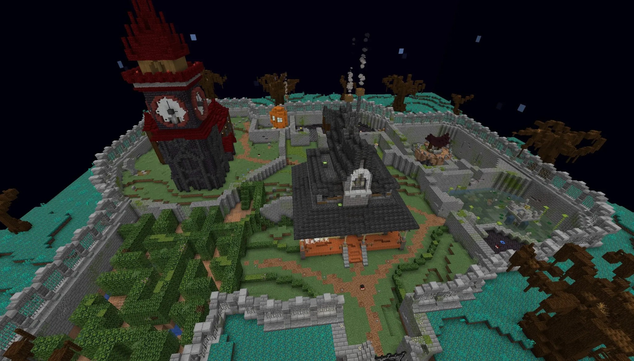 Banjo Kazooie Parkour Peril Map Screenshot 7 Aerial view of the Banjo Kazooie Parkour Peril Map with a clock tower