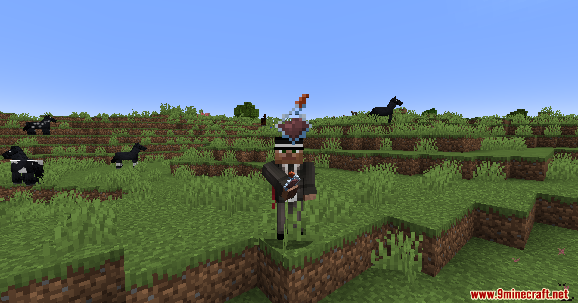 A player character holding a custom potion bottle with a floating effect icon