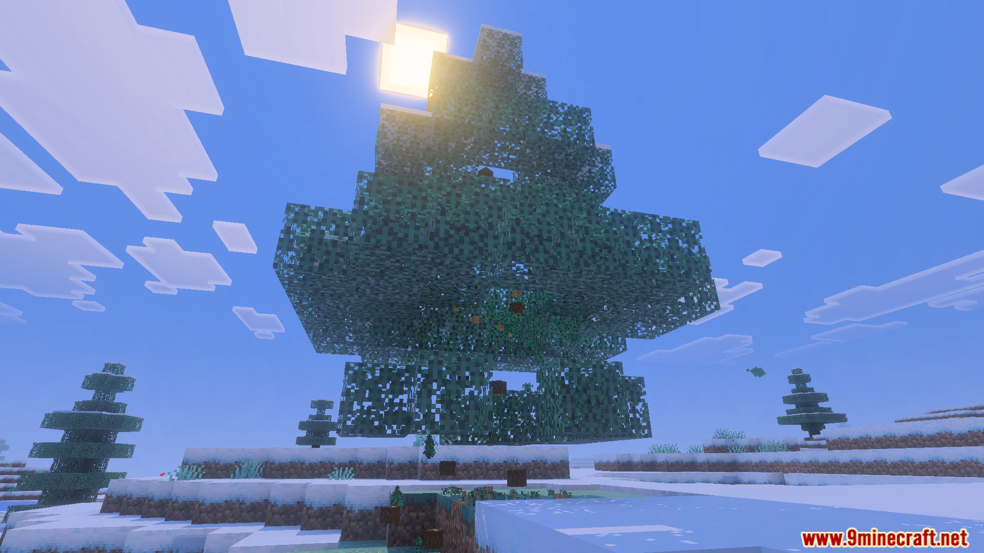 Wood logs falling from a large spruce tree using Bedrock Tree Capitator Addon