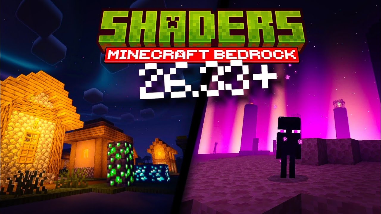 Best Minecraft PE Shader Screenshot 1 Cozy glowing village at night and the End dimension with realistic lighting
