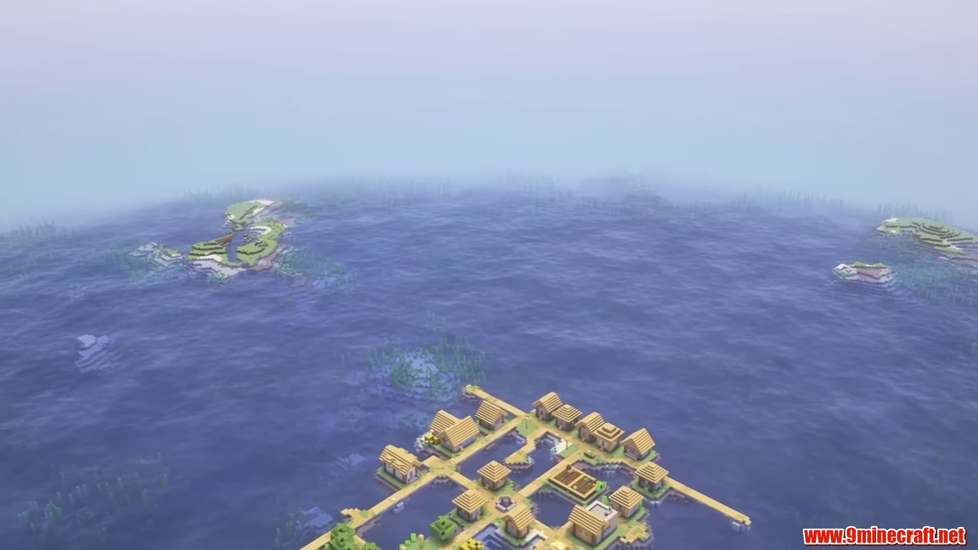 Long ocean village stretched across tiny islands