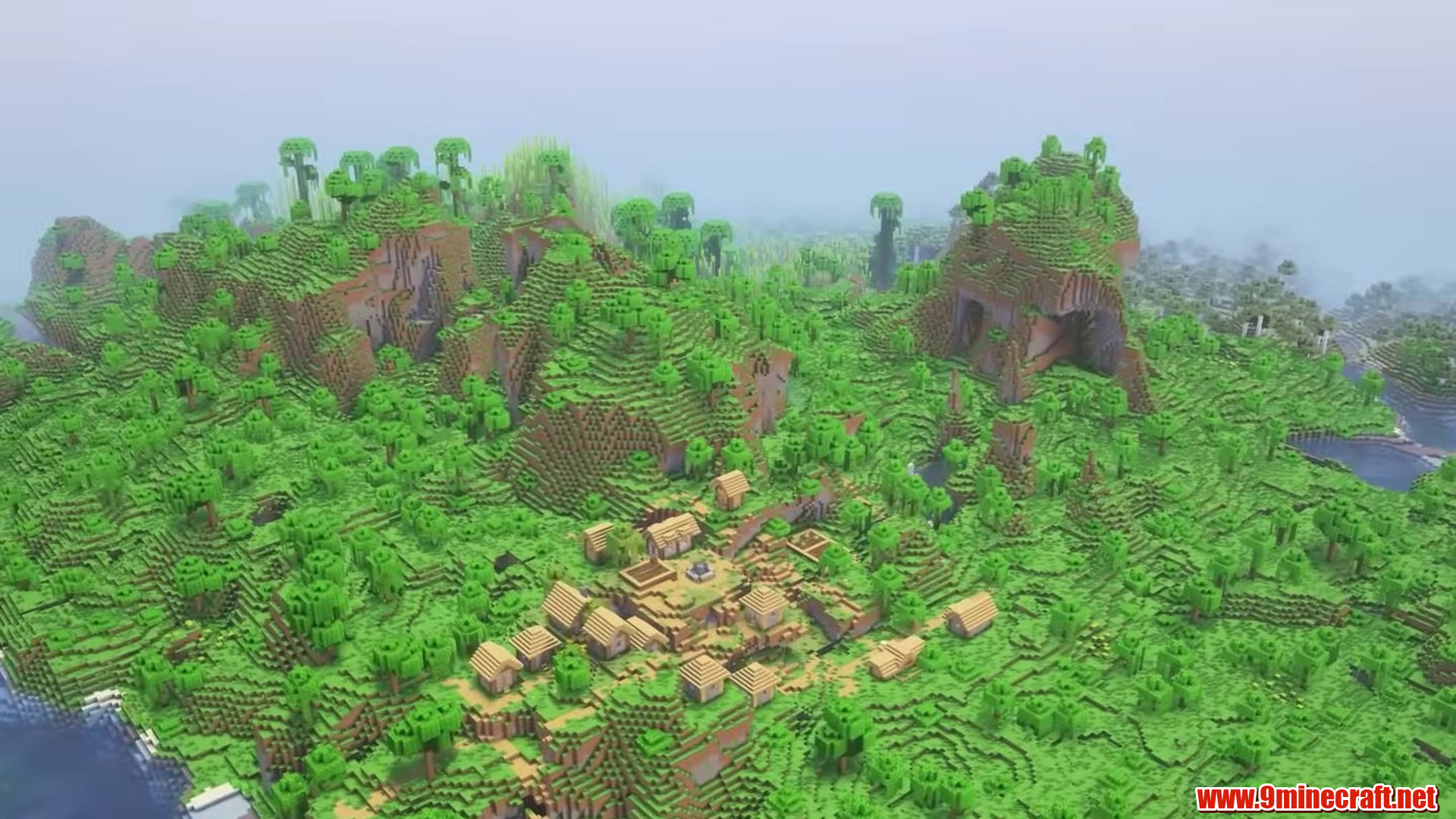 Green hill village near a jungle biome