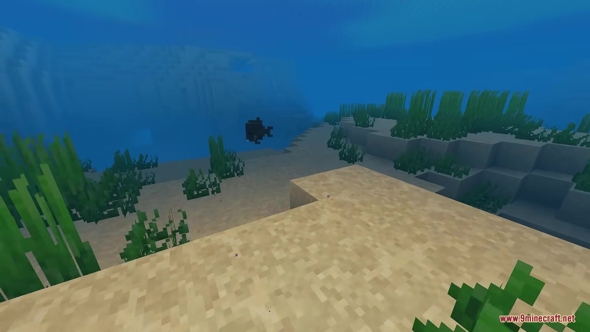 Better Diminishing Tools Resource Pack Screenshot 9 A dark fish swims through the blue water of a deep ocean biome