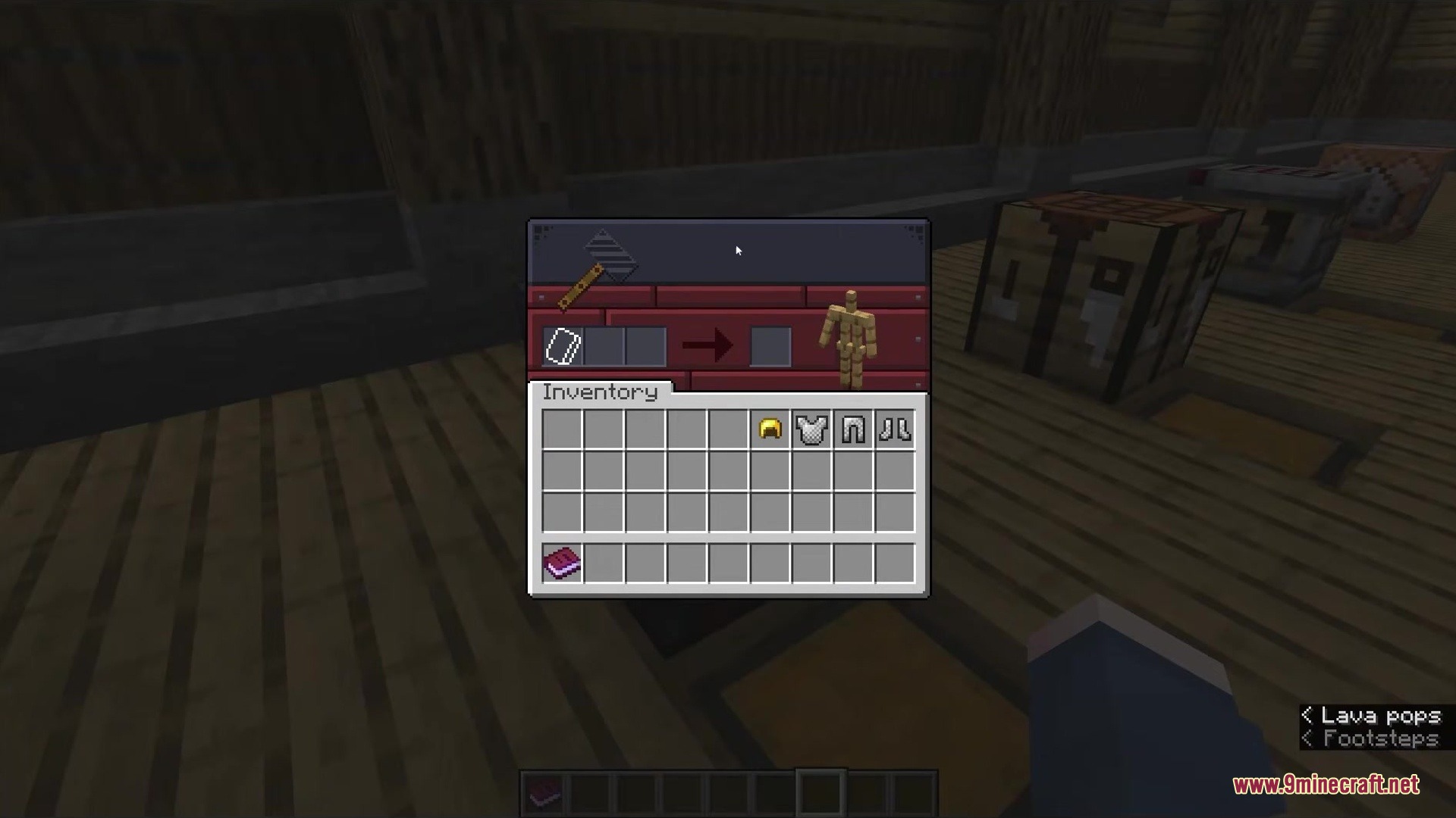 A custom smithing table interface featuring a dark red metallic theme