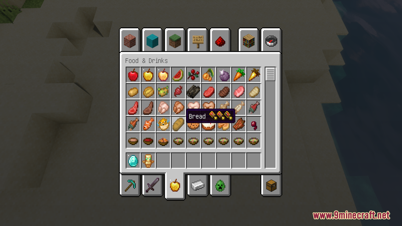 Better Minecraft Vanilla Items and Textures Resource Pack Screenshot 7 Better Minecraft Vanilla Items shows hunger and saturation values in the inventory tooltip