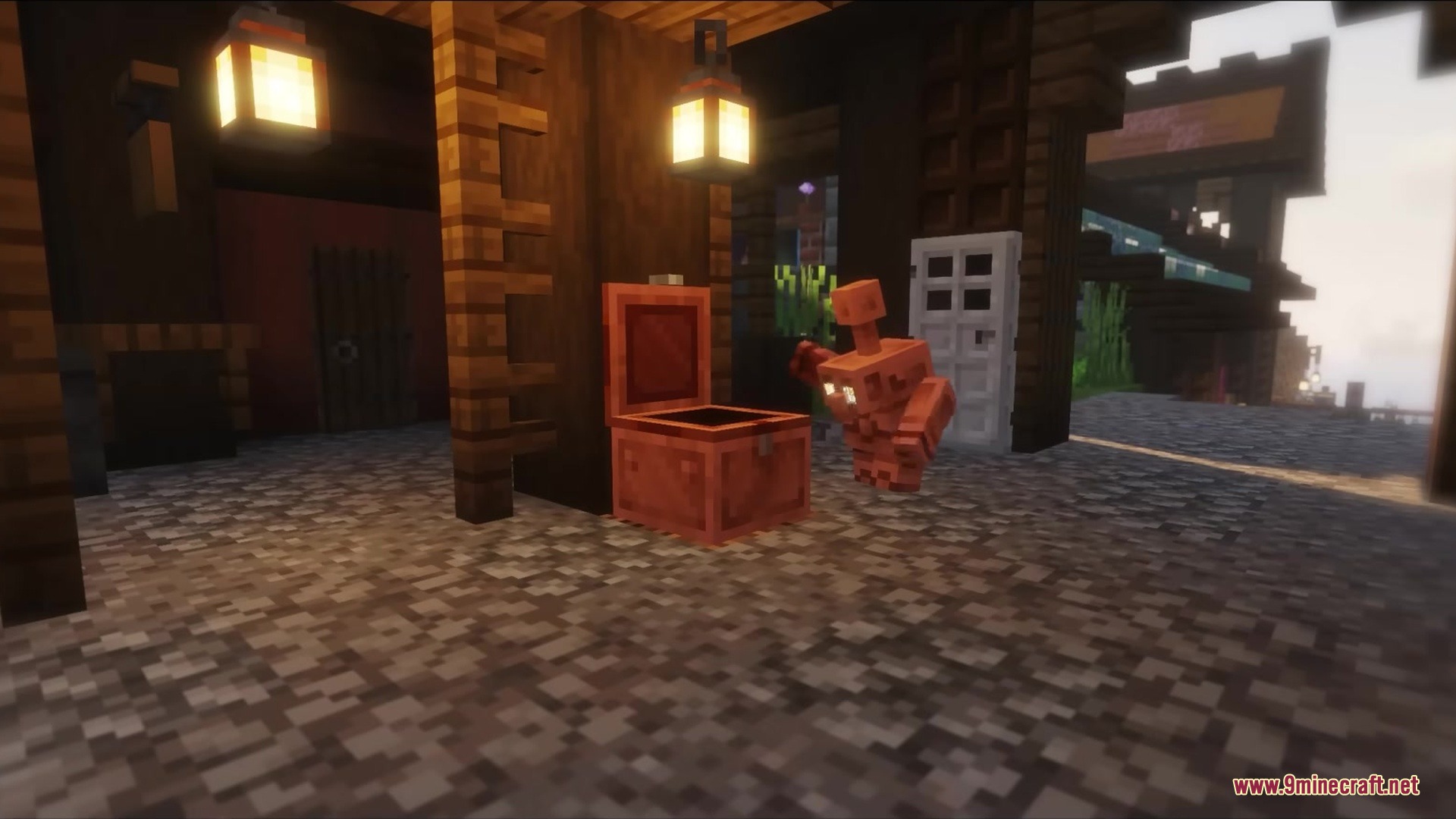 Bettercoppergolem Mod Screenshot 4 A copper golem places items into an open chest to help with sorting