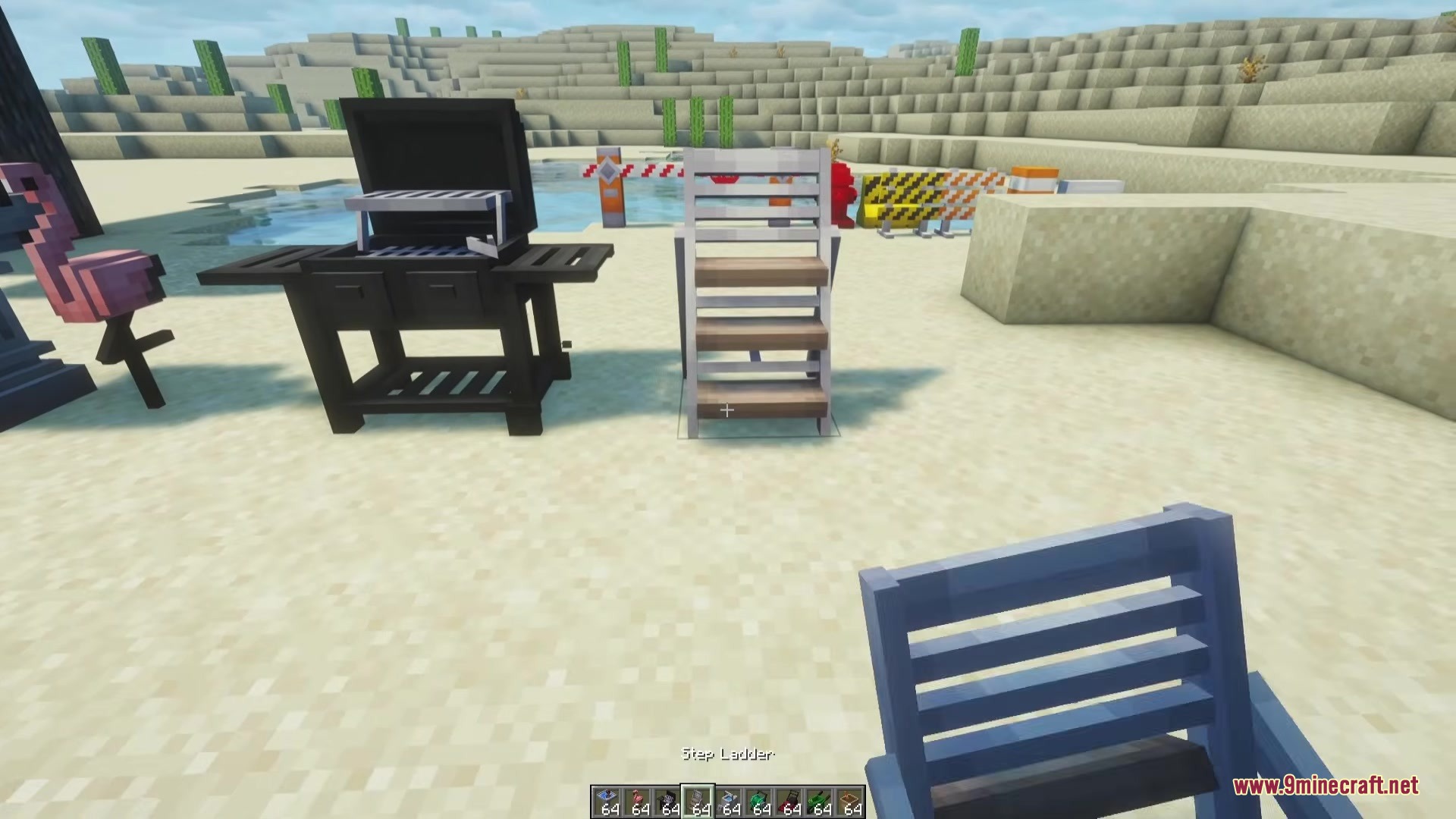 Beyond Outdoors Mod Screenshot 4 A black outdoor grill and a step ladder placed on the sand