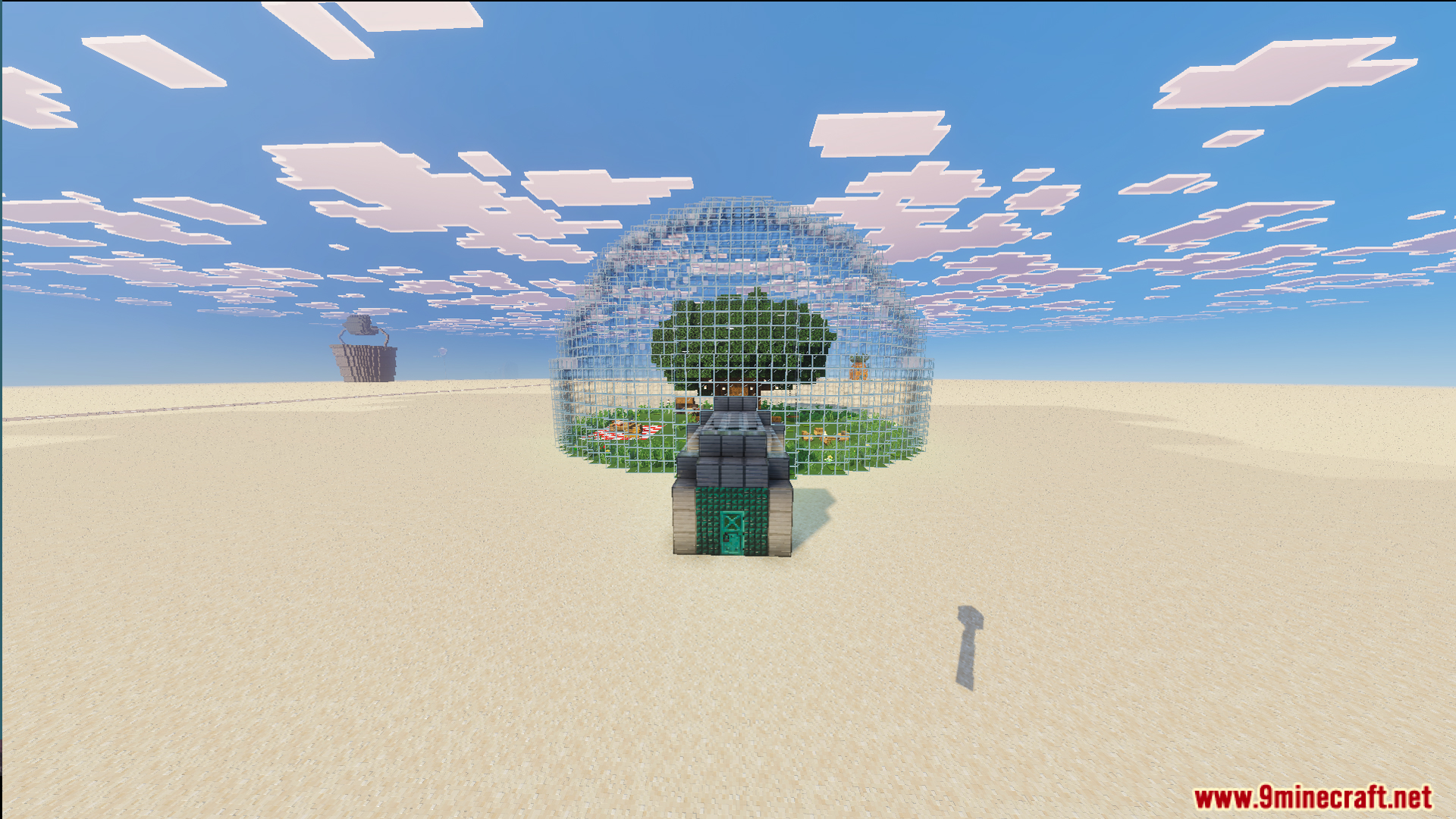 Bikini Bottom of Spongebob Squarepants by Jstcreations Map Screenshot 2 Exterior view of a glass dome structure in a flat sandy world