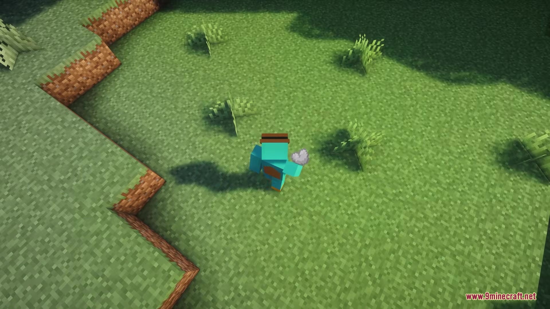 Biome Blends Mod Screenshot 1 A player character holding a biome blend item in a grassy field