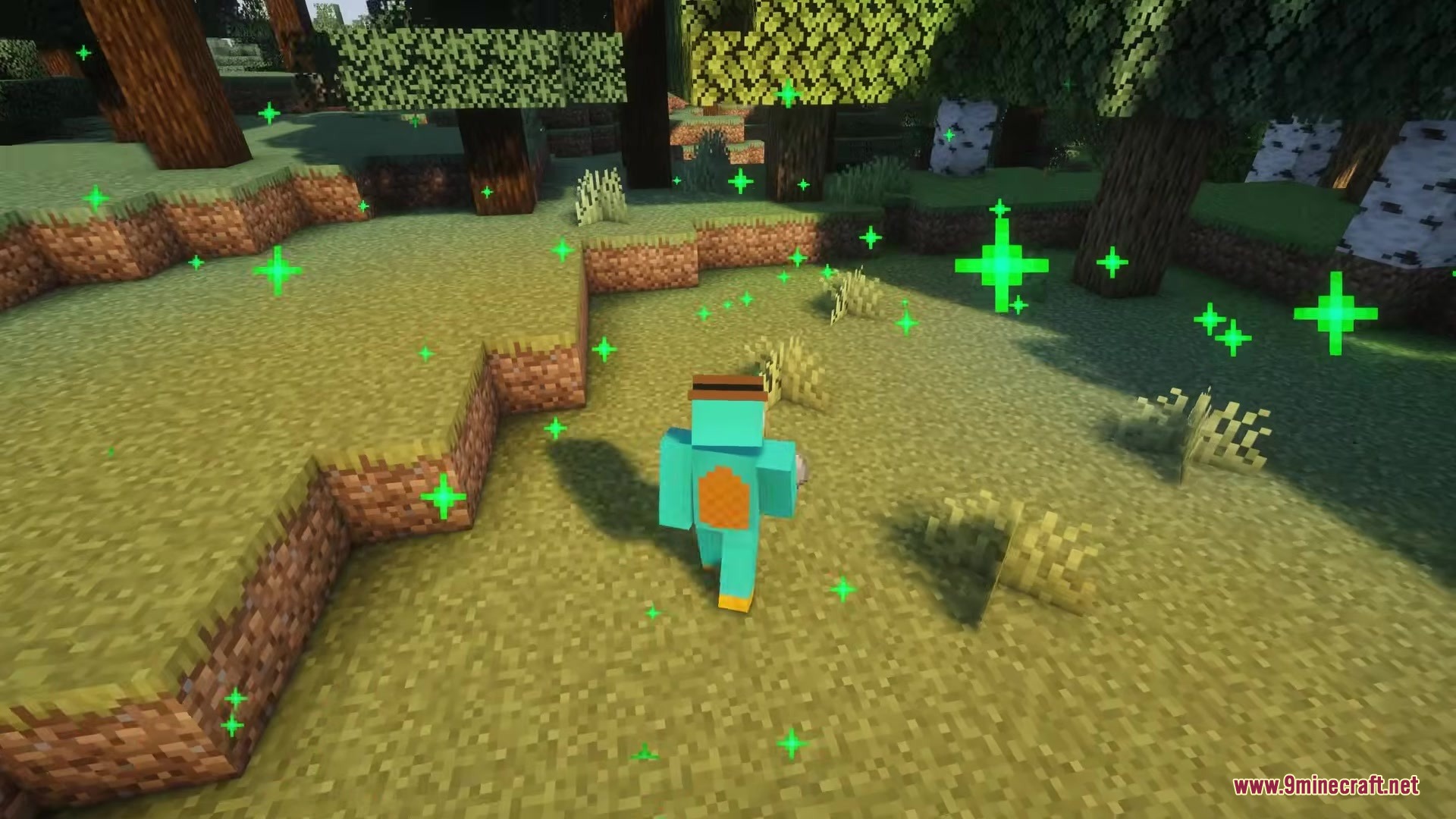 Biome Blends Mod Screenshot 2 Green particles appear as a player uses a biome blend item near trees
