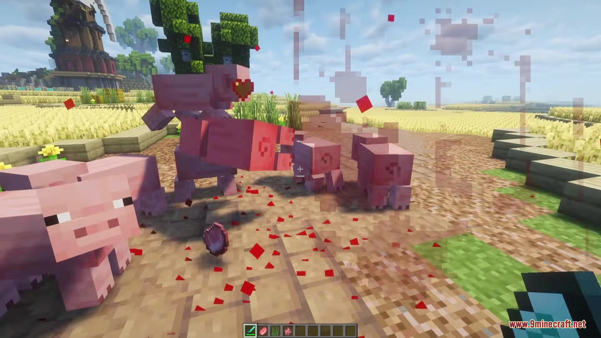 Blood Bits Mod Screenshot 1 Blood Bits Mod adds red blood particles when attacking a pig