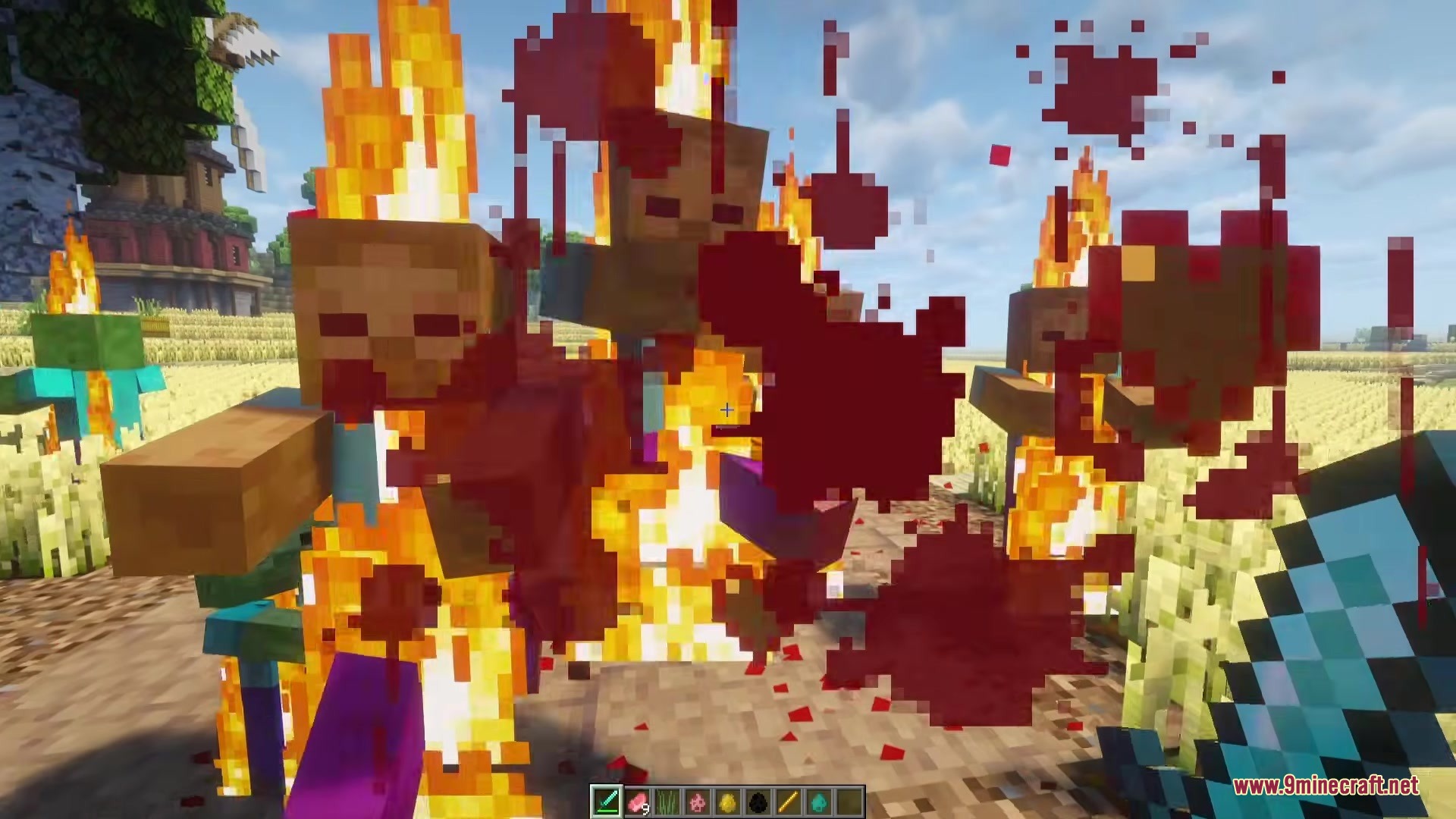 Blood Bits Mod Screenshot 4 Zombies on fire release large blood splatters when hit by player