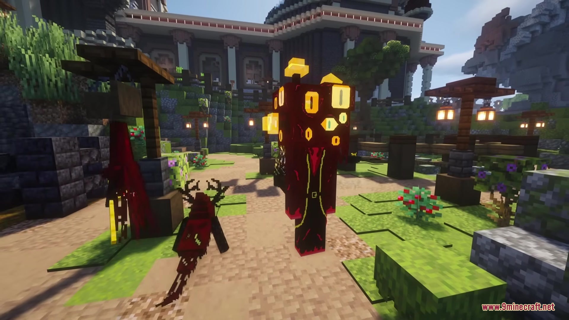 Bloody Hell Mod Screenshot 7 A tall dark monster from Bloody Hell Mod stands on a garden path