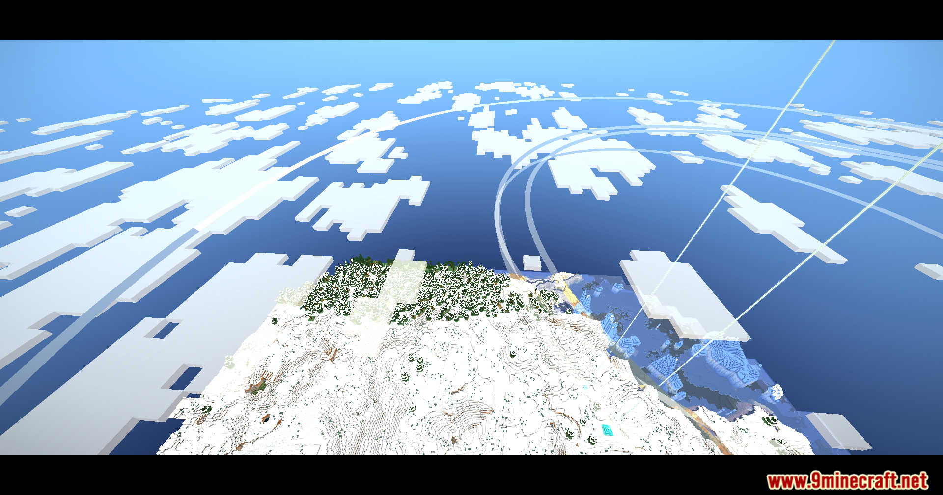 Blue Archive Halo Mod Screenshot 10 Large white concentric halos floating above a beacon in a snowy biome