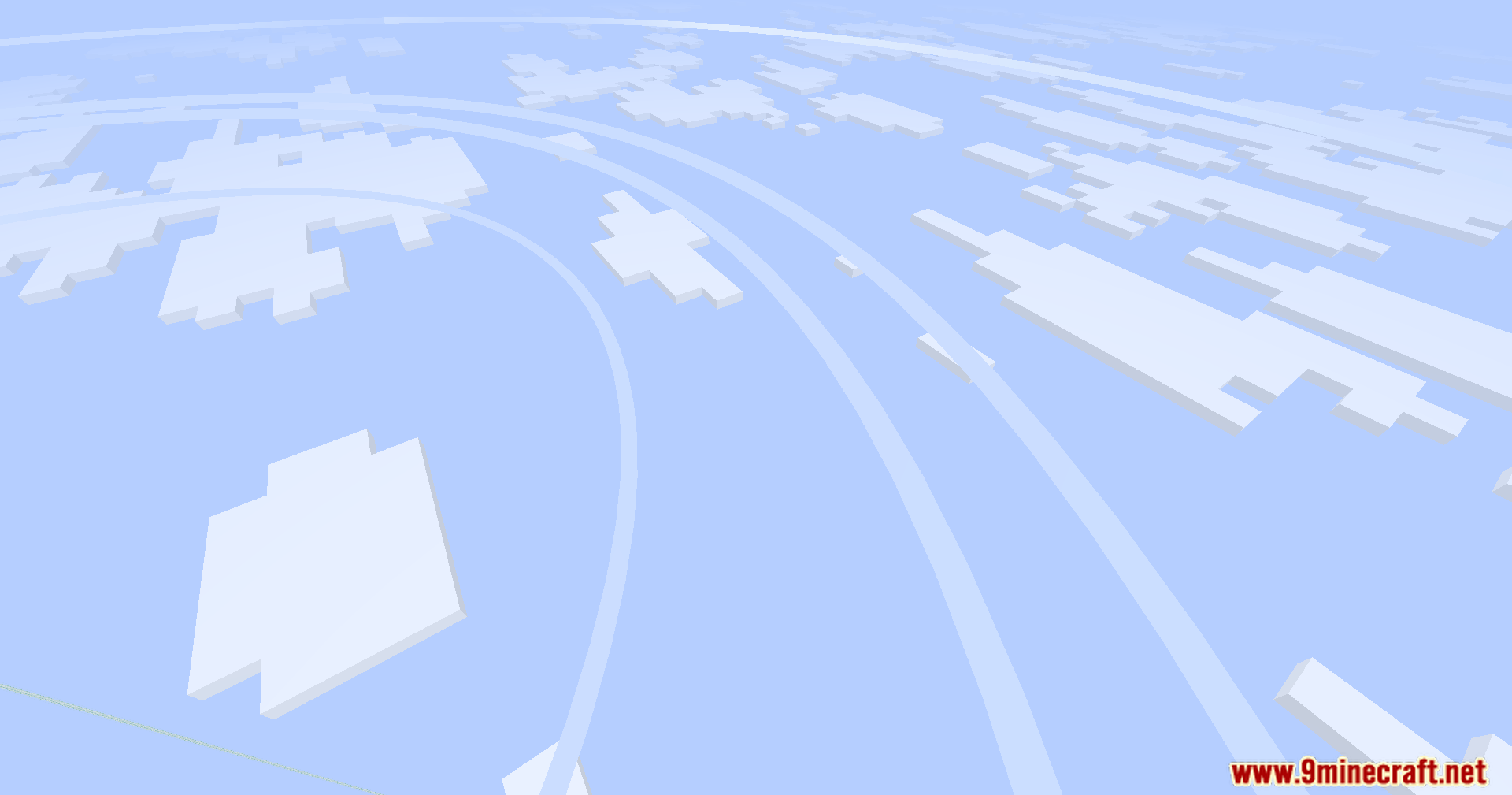 Blue Archive Halo Mod Screenshot 5 Large glowing white halos floating among blocky clouds in a bright blue sky