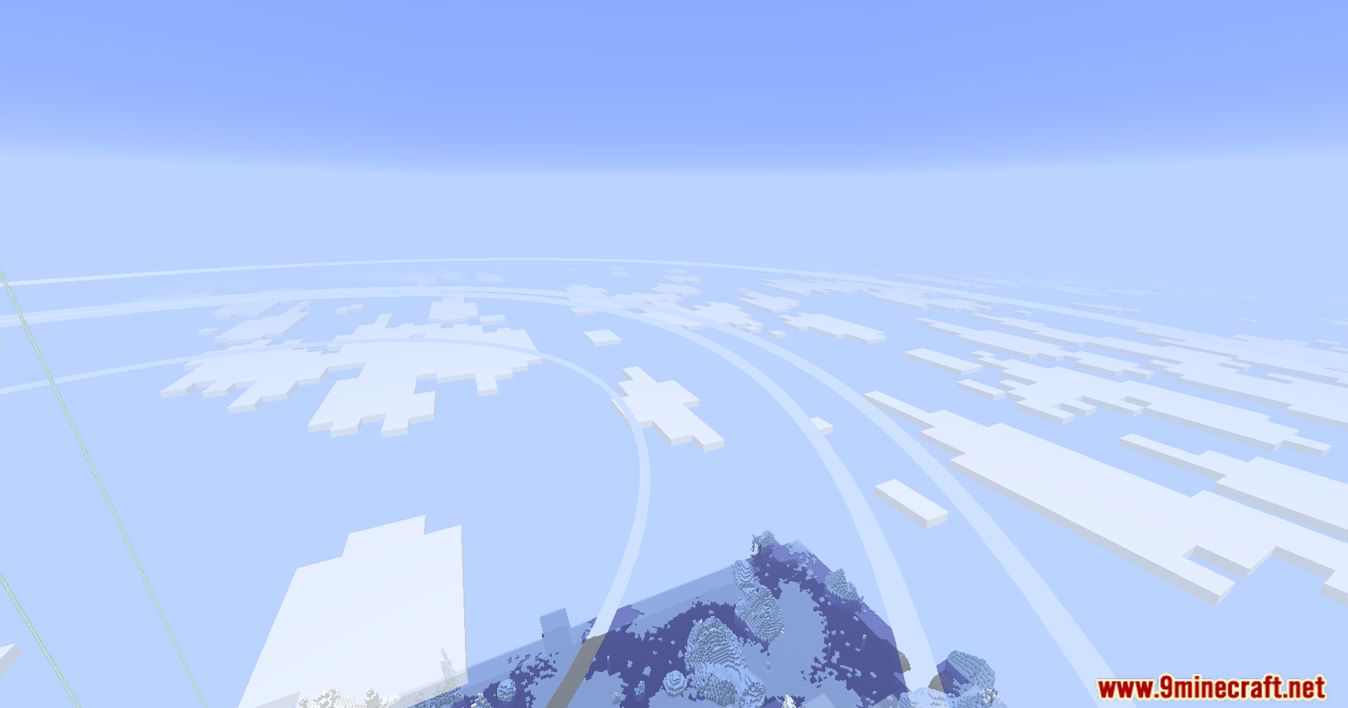 Blue Archive Halo Mod Screenshot 6 Multiple glowing rings from Blue Archive Halo Mod above a snowy forest