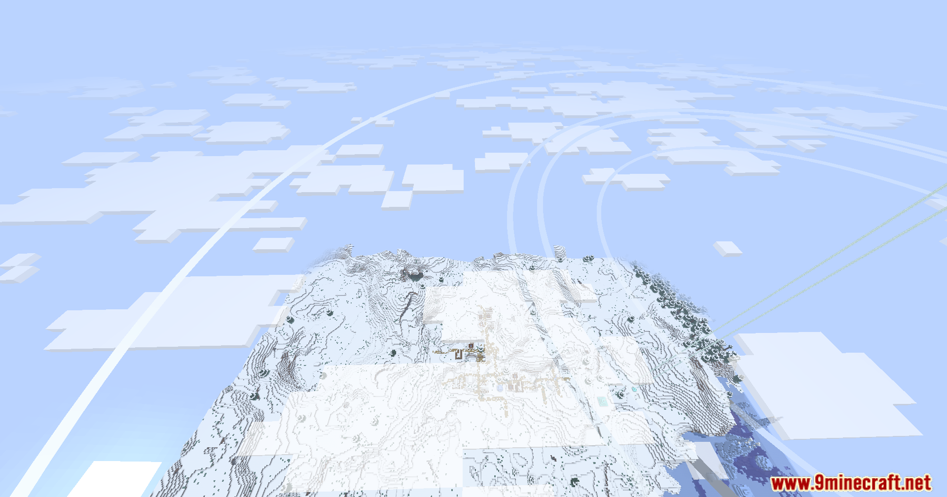 Blue Archive Halo Mod Screenshot 8 Large concentric rings expanding across the sky over a vast snowy world landscape