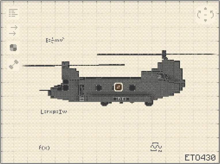 Side view of a Boeing CH47 helicopter schematic on a grid background