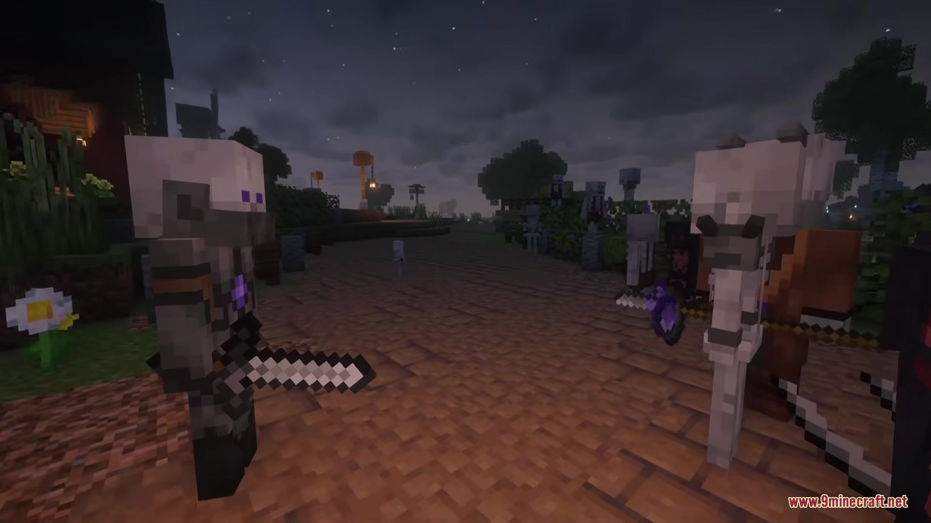Bones Update Mod Screenshot 4 Groups of skeleton knights and haunters gather on a path at night