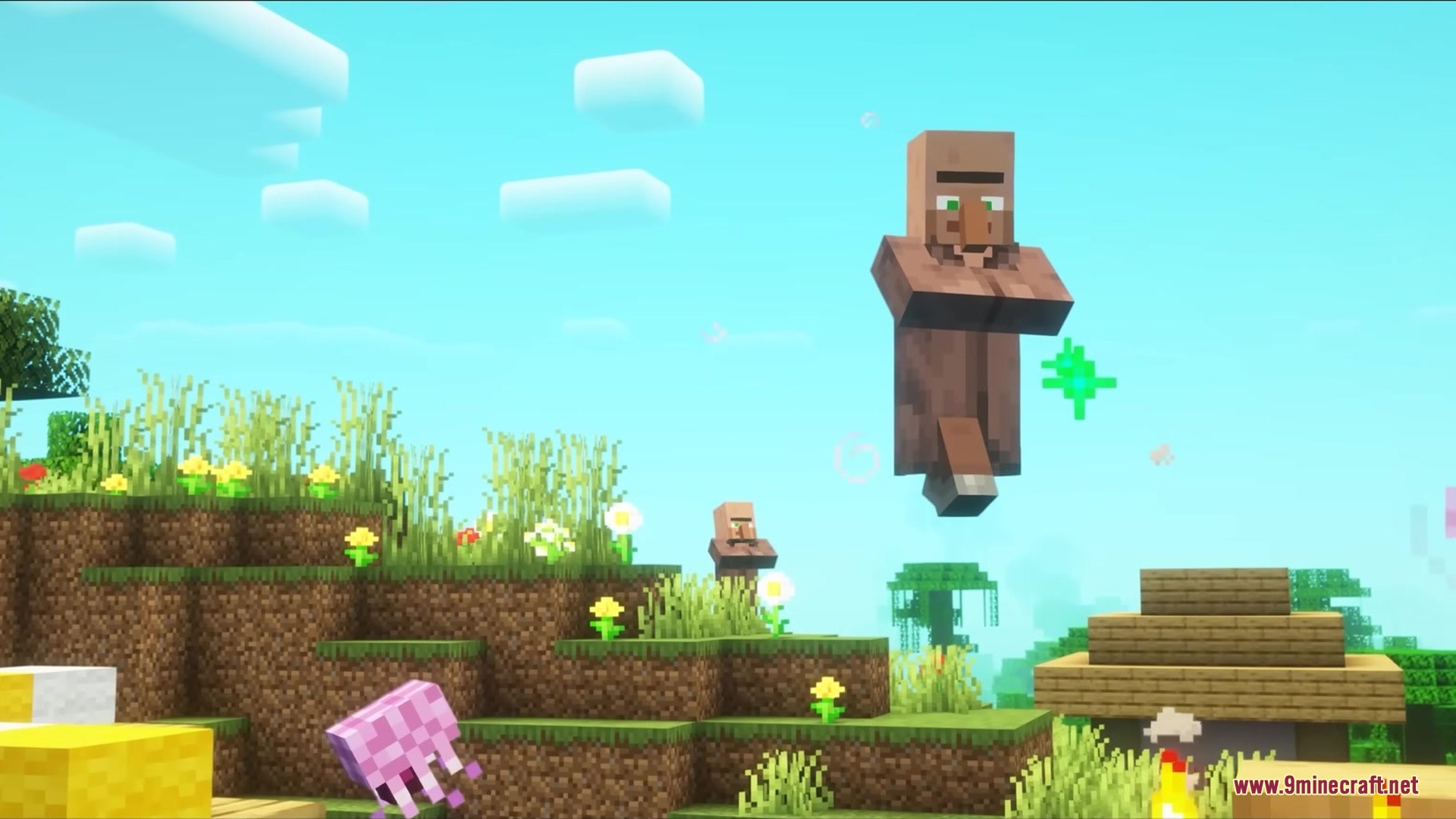 Brainium Mod Screenshot 4 A villager floats in the air near a pink brain parasite