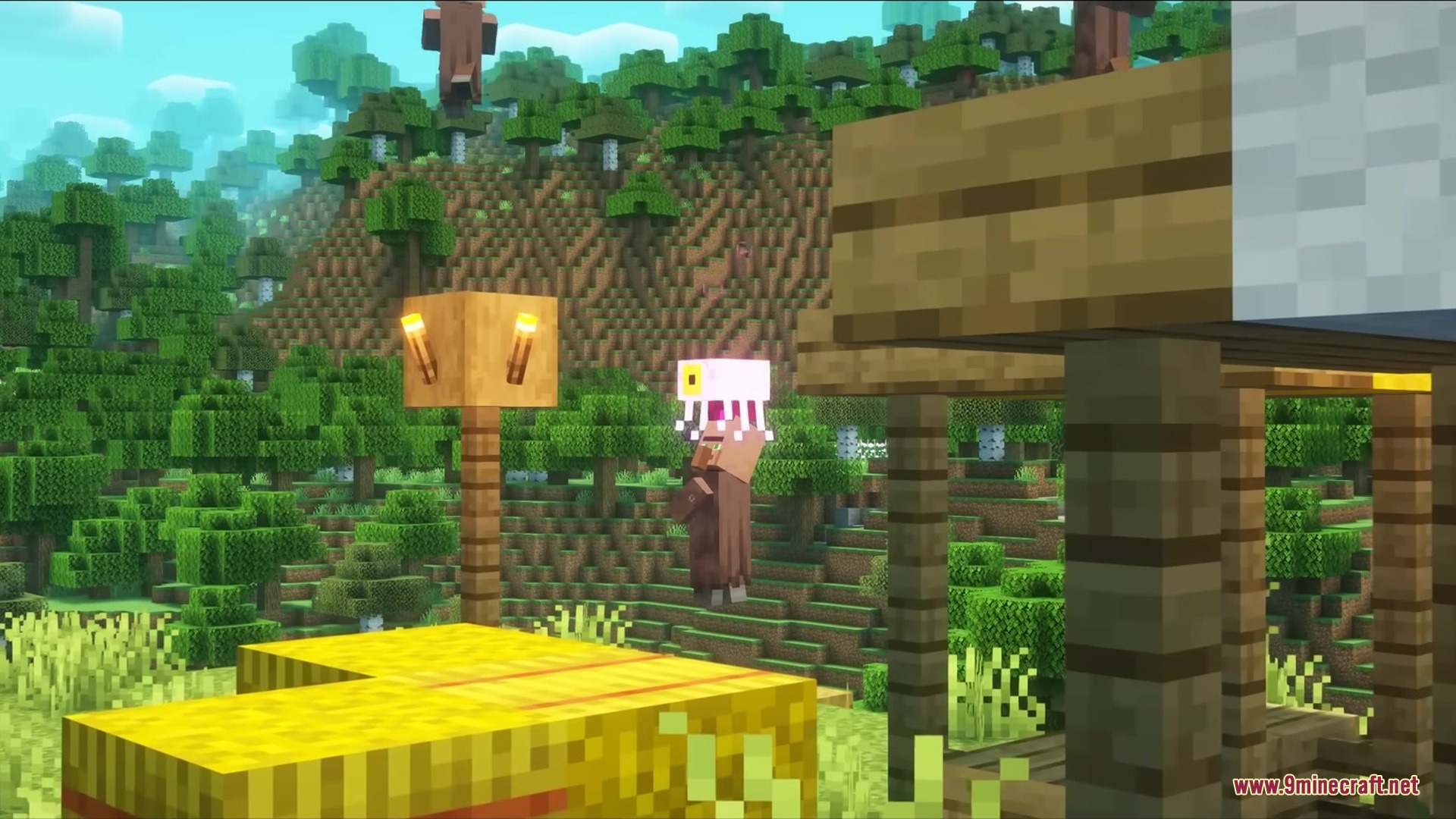 Brainium Mod Screenshot 5 Small brain parasite attaches to a villager head in a forest village