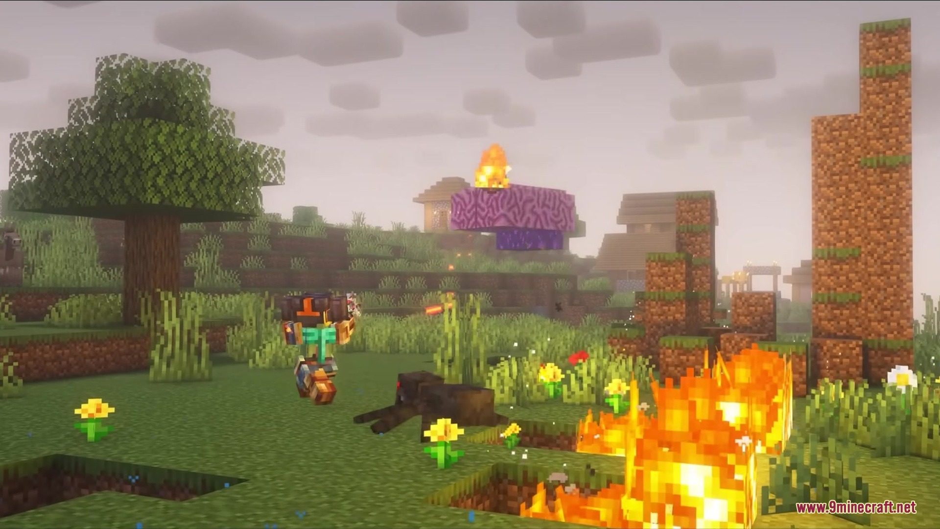 Brainium Mod Screenshot 6 Player in special armor fights a Brain Master boss near corrupted blocks