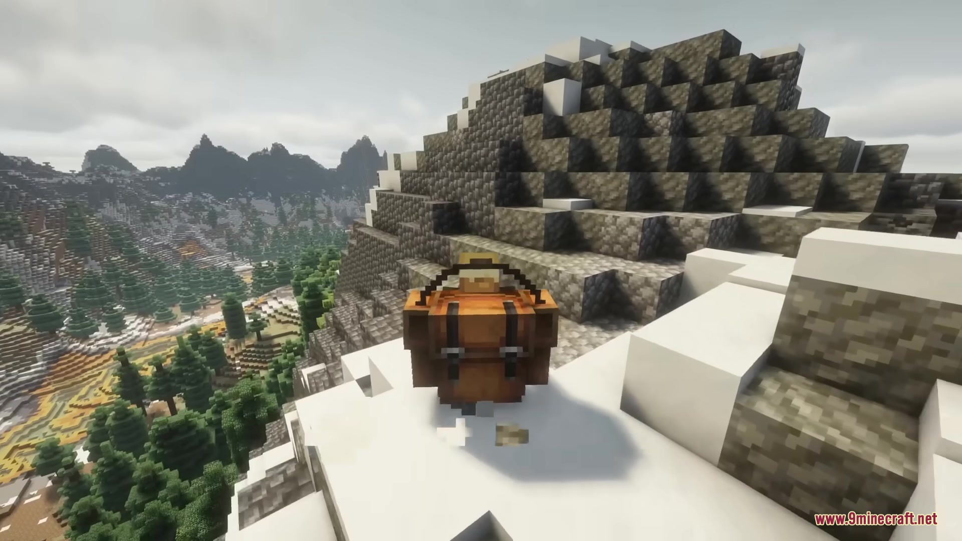 Brimm Armors Tactical Military Armors Mod Screenshot 1 Back view of a player wearing brown tactical gear on a snowy mountain