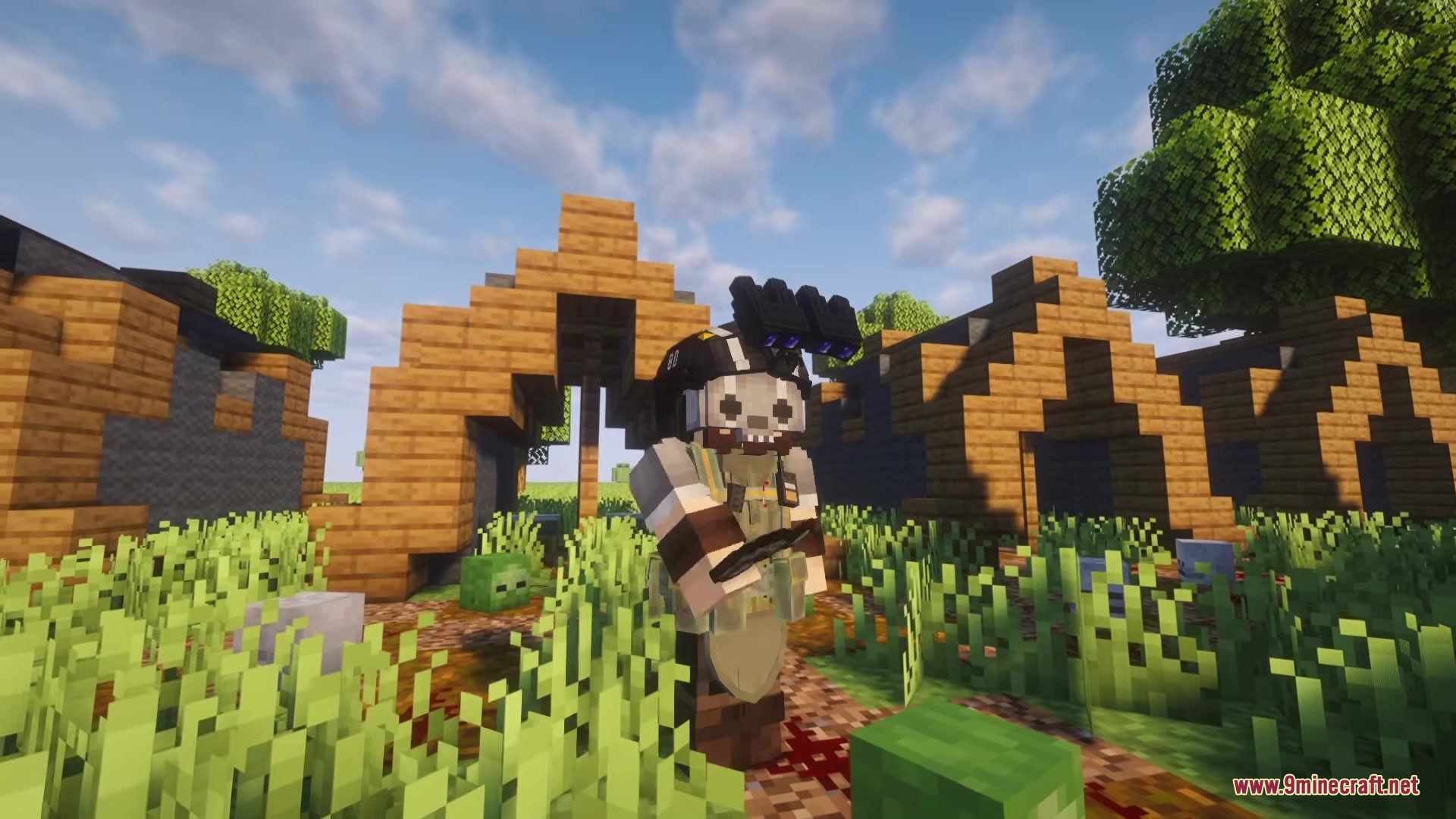 Brimm Armors Tactical Military Armors Mod Screenshot 13 A Minecraft player wearing tactical military armor and holding a combat knife