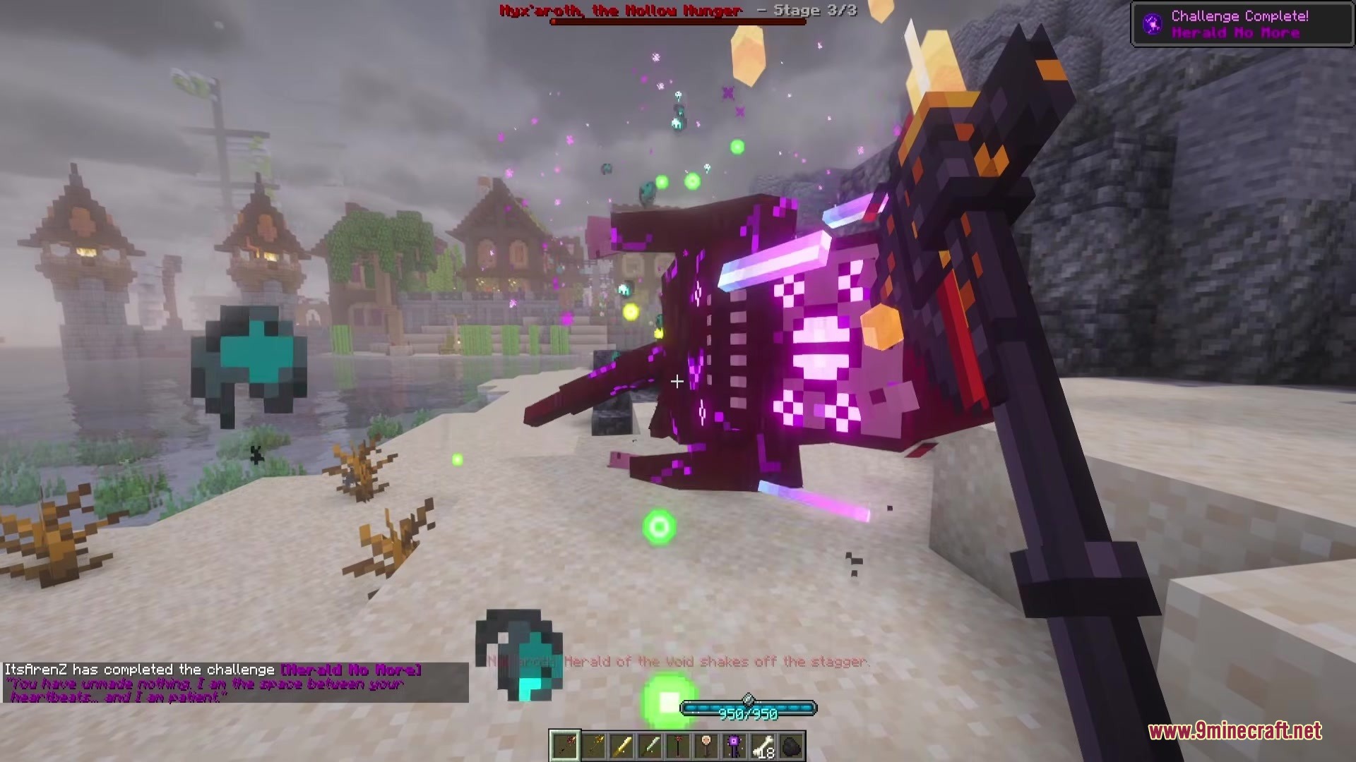 Defeated void boss lying on the ground after a magic battle