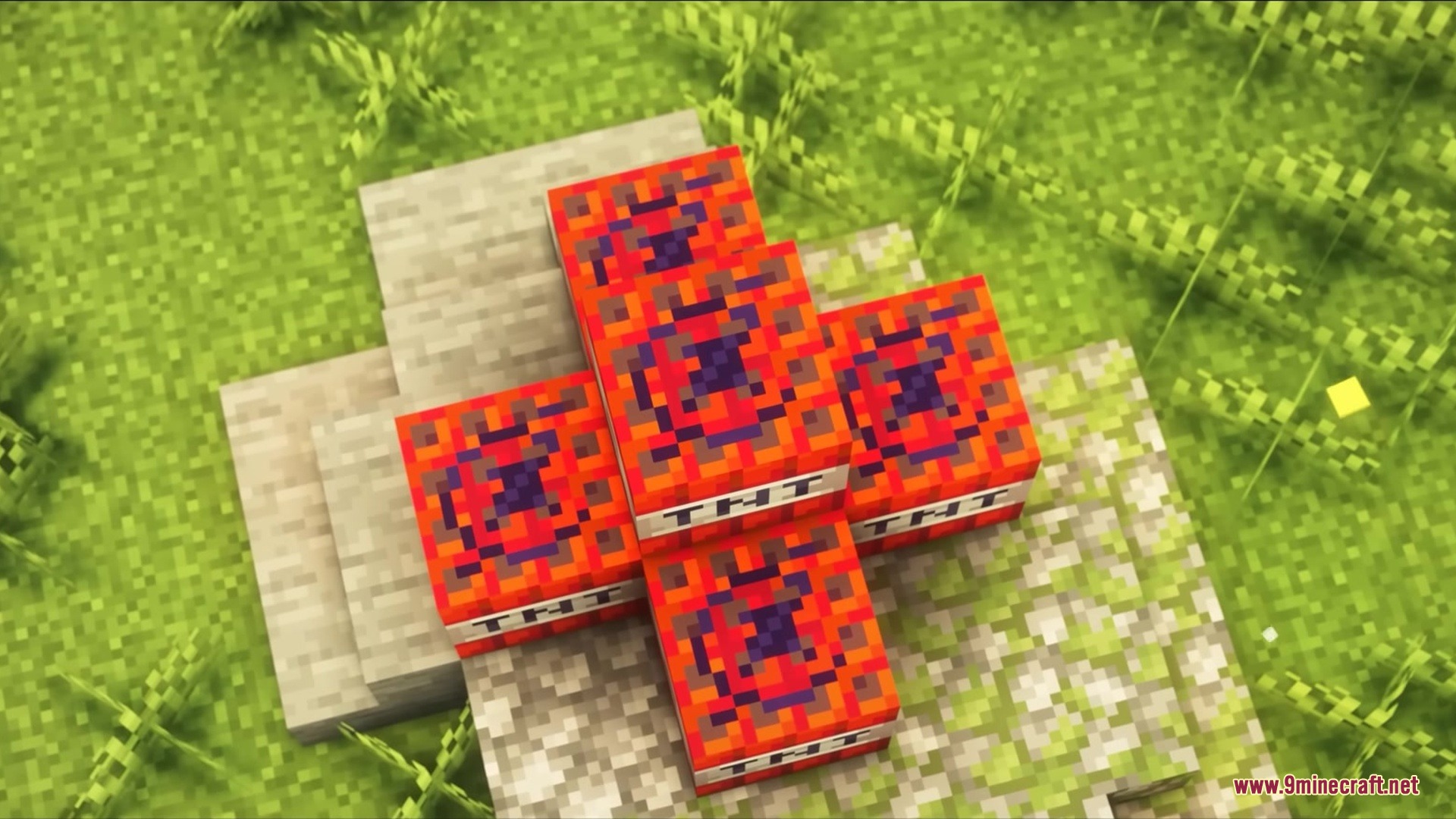 Brush and Juice Resource Pack Screenshot 1 Custom TNT blocks from the Brush and Juice pack on stone ground