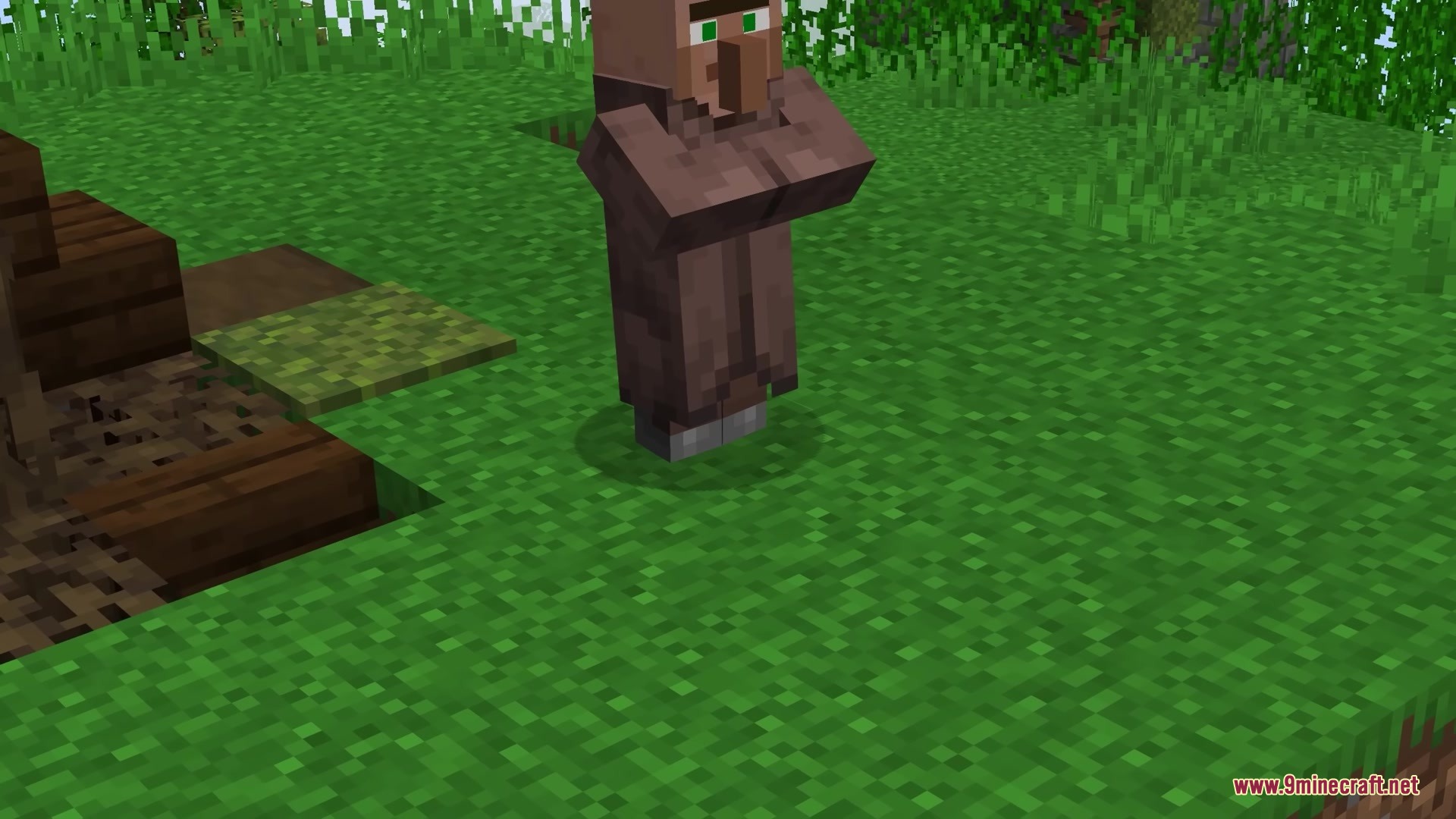 Brush and Juice Resource Pack Screenshot 3 A villager in a brown robe stands on a grassy field