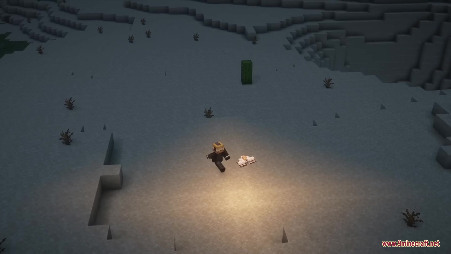 Buddy Drones Mod Screenshot 7 A player exploring a dark desert at night with a glowing drone companion