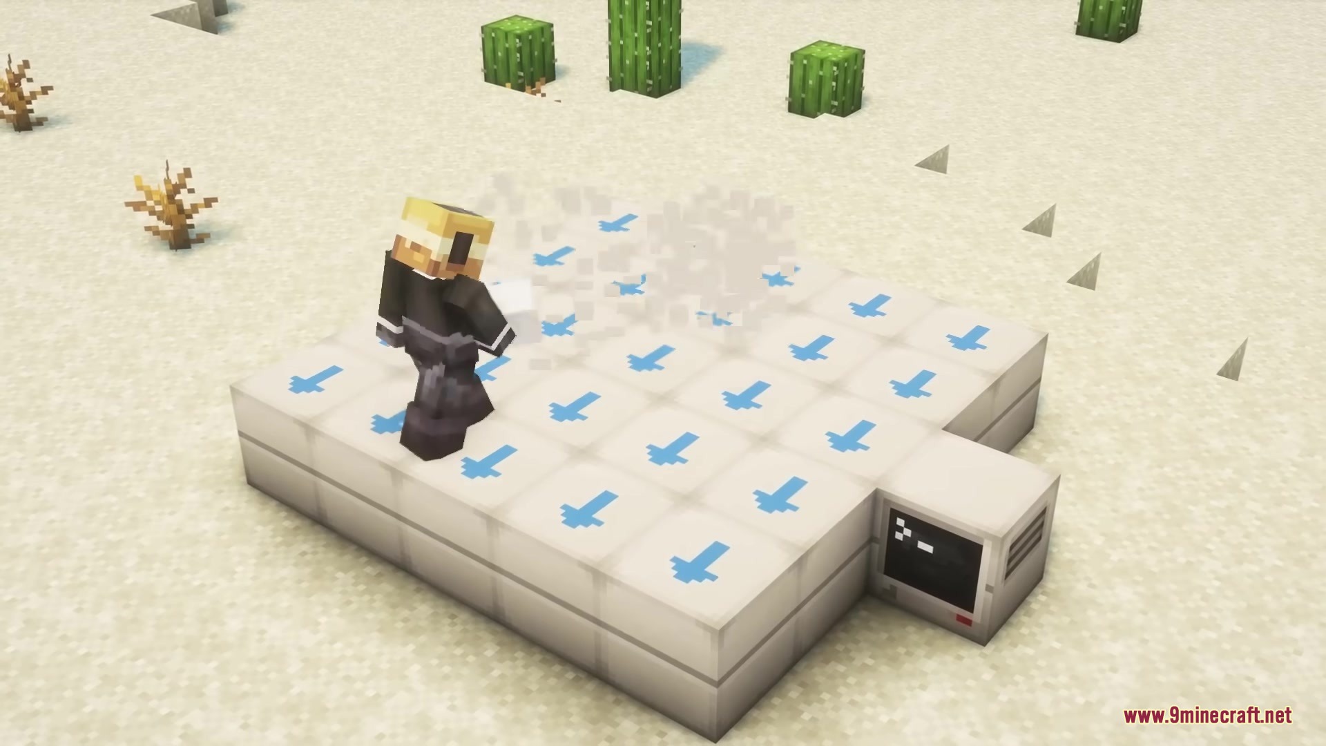 Buddy Drones Mod Screenshot 8 A player building a large custom drone using white blocks in the desert