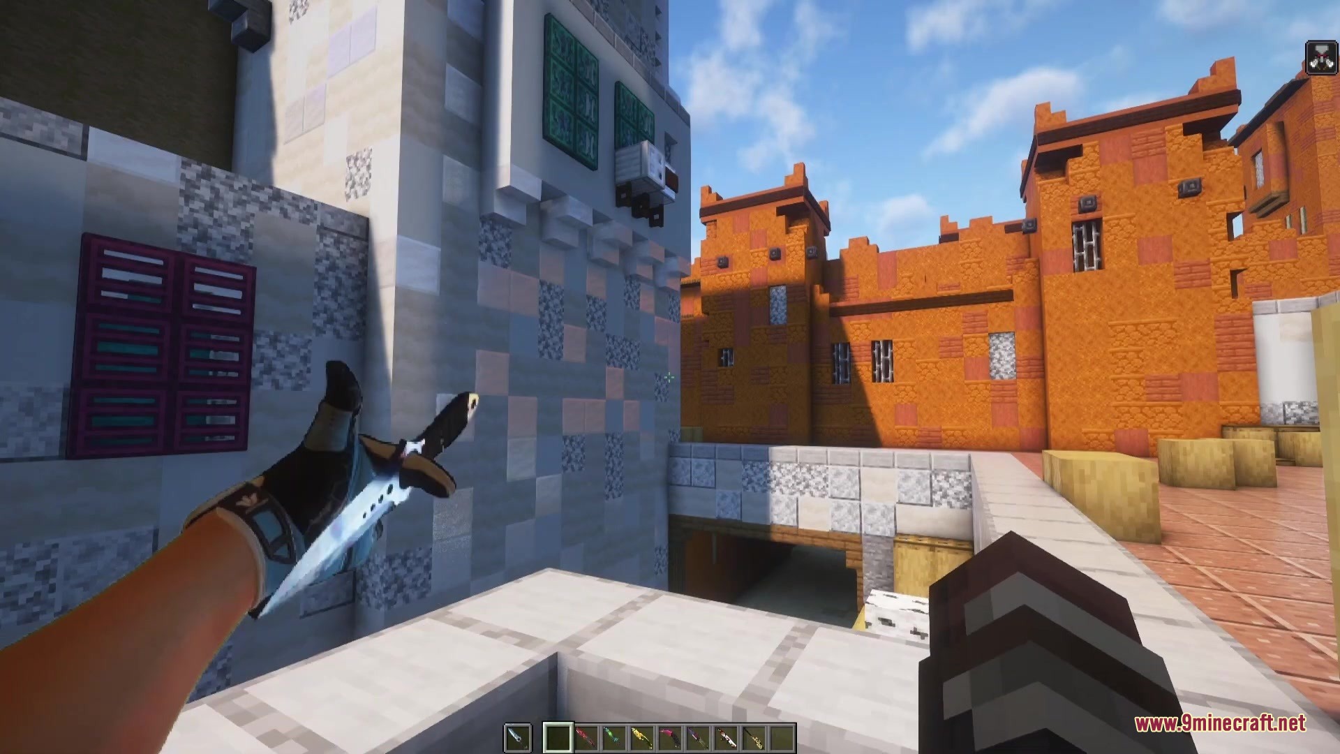 C Strifiky Resource Pack Screenshot 4 Player wielding a blue Case Hardened skeleton knife in a desert themed world