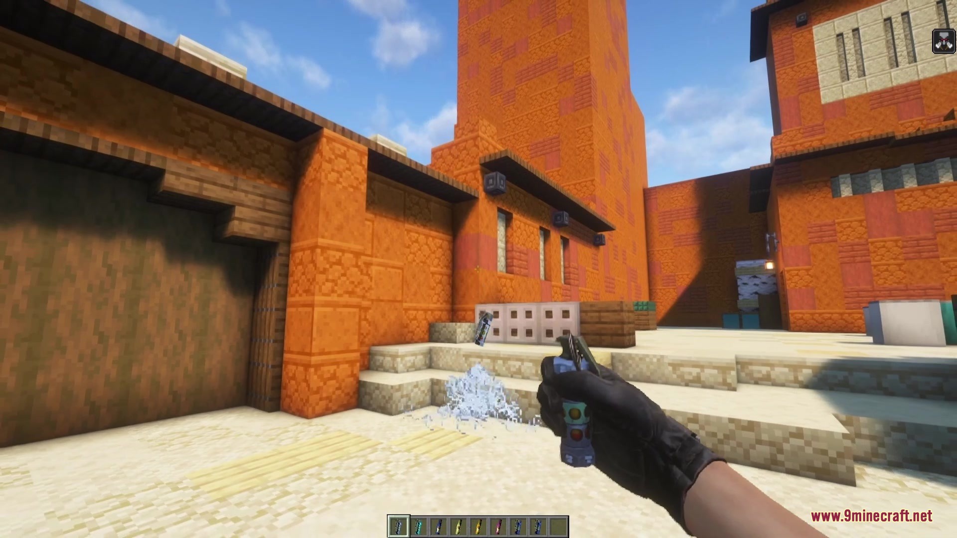 C Strifiky Resource Pack Screenshot 5 A player prepares to throw a flashbang grenade in a Minecraft world