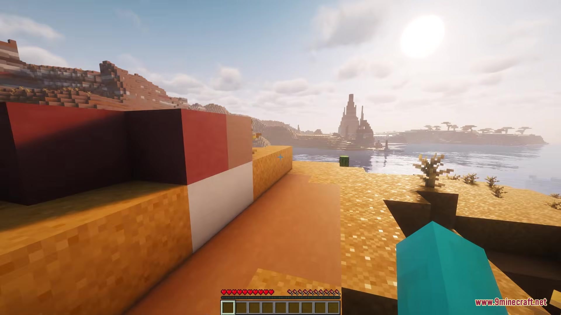 Camera Overhaul by Mirsario Mod Screenshot 3 A first person view showing the camera tilting effect in a badlands biome