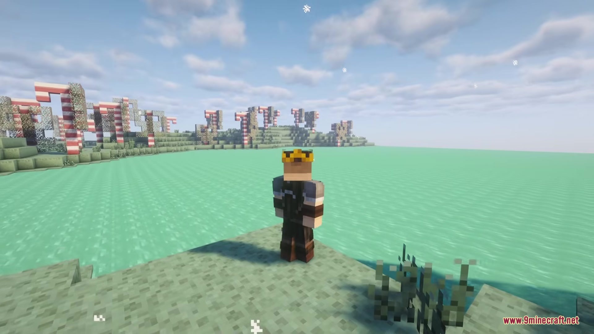 Candyverse Mod Screenshot 1 Player character exploring the Candyverse Mod dimension filled with candy cane trees