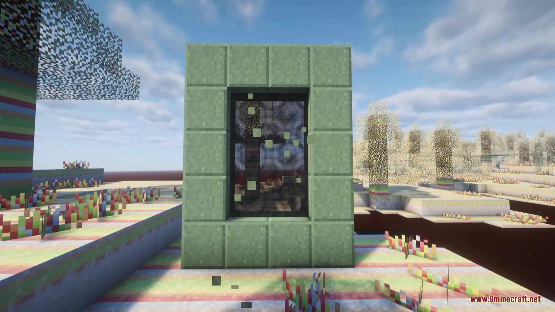 Candyverse Mod Screenshot 3 A portal made of mint blocks leading to the Candyverse dimension