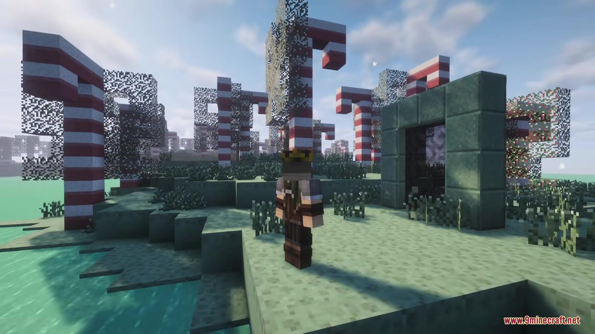 Candyverse Mod Screenshot 6 Player character explores a sweet dimension filled with giant candy cane trees