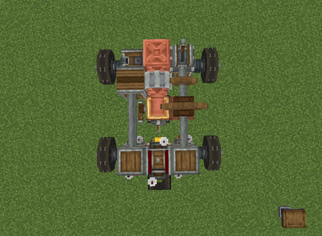 Overhead view of a small car schematic showing its internal mechanical parts