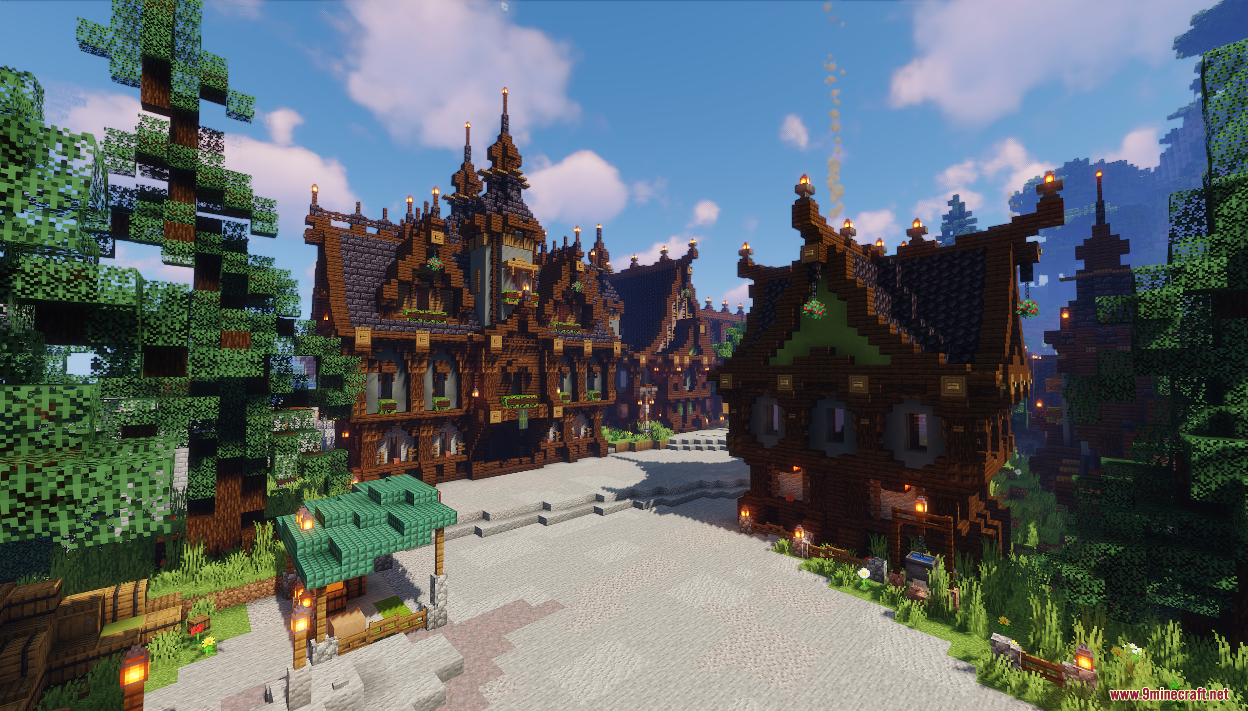 Detailed medieval architecture in the Castle Story Mode Map for Minecraft