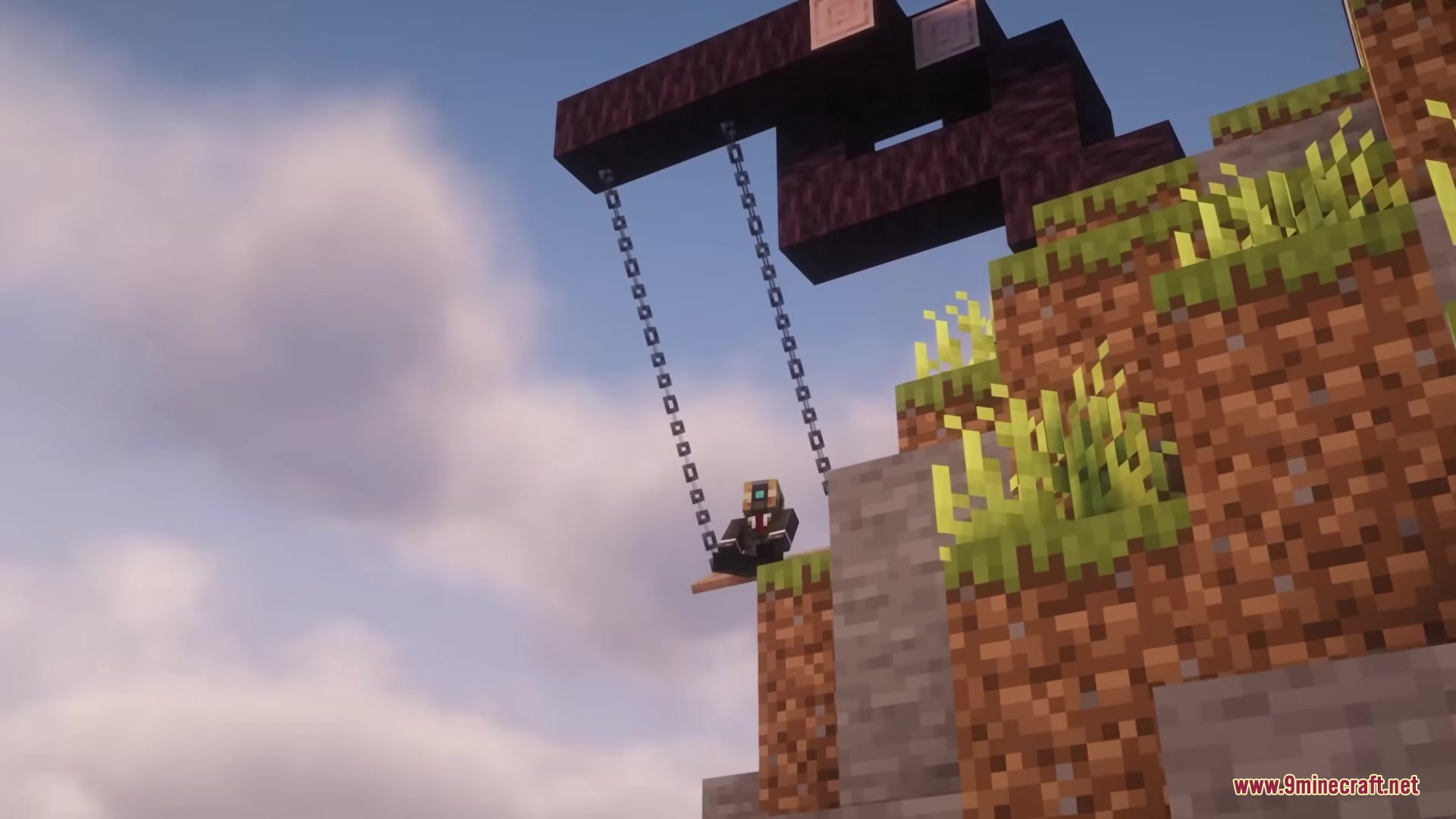 Casual Swing Mod Screenshot 4 A player sitting on a wooden swing suspended by two long metal chains