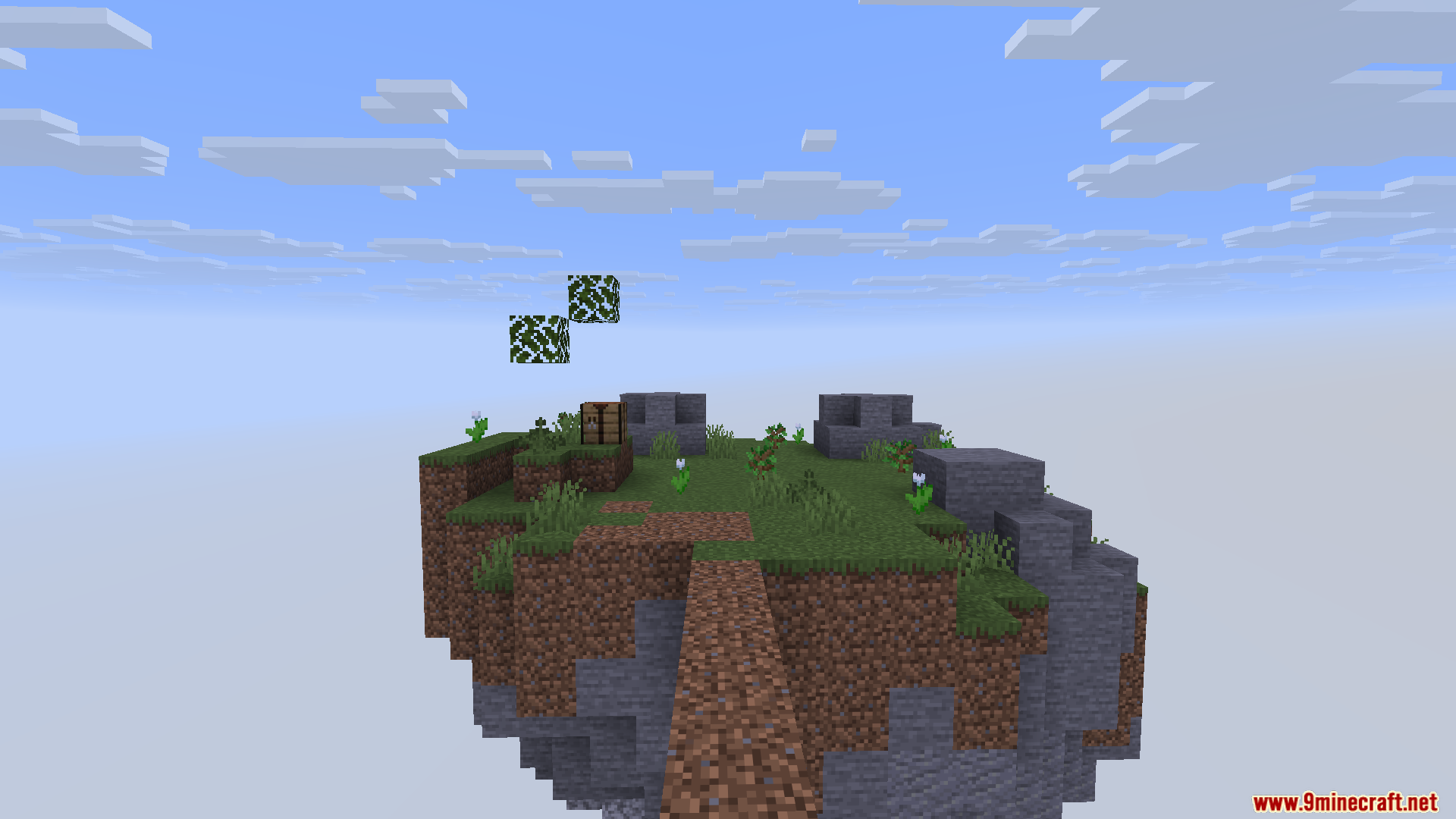 Catharsis Mod Screenshot 4 A small floating island with a chest and grass in the sky