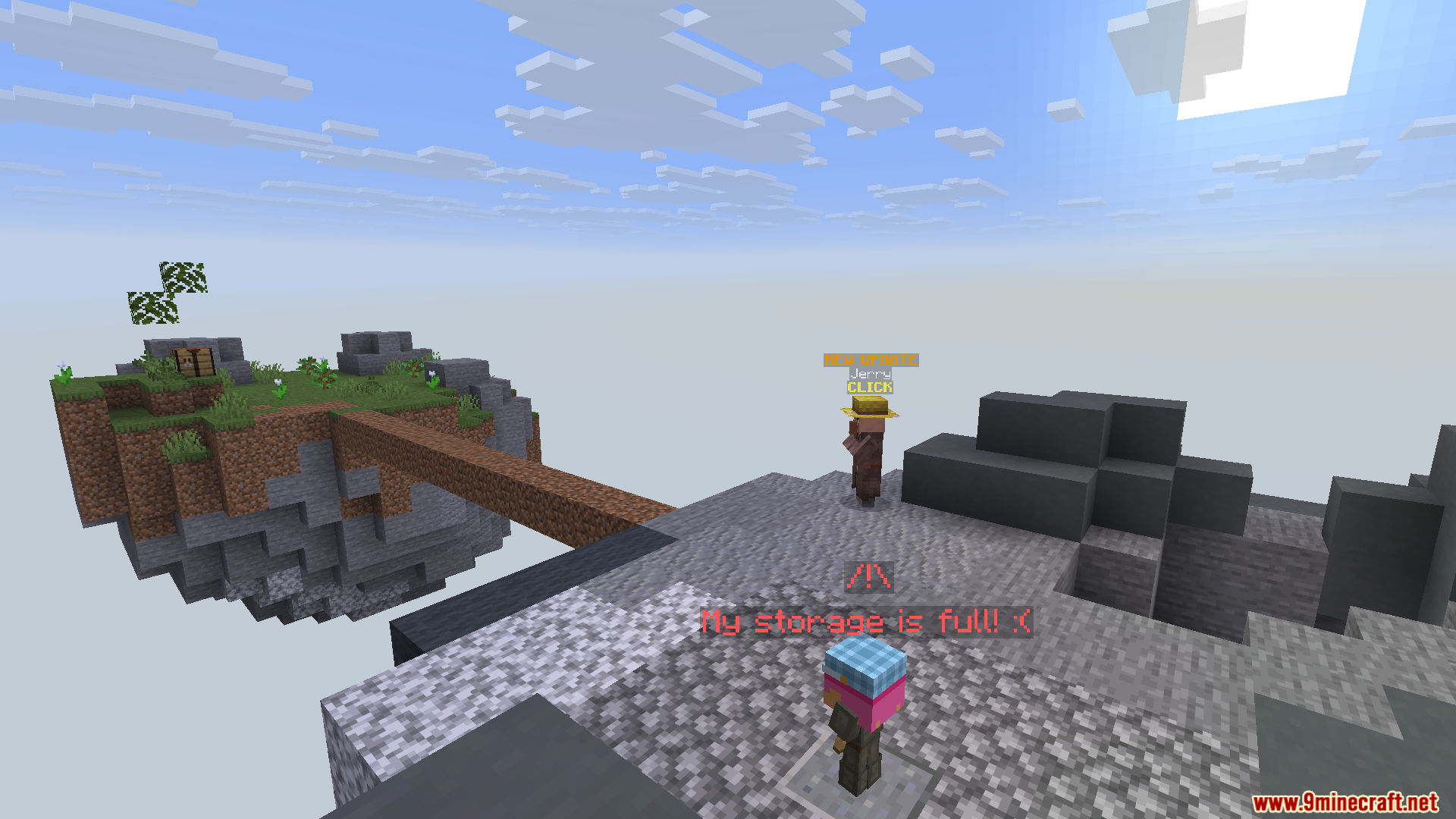 Catharsis Mod Screenshot 6 Player standing on a floating island with a red storage full notification