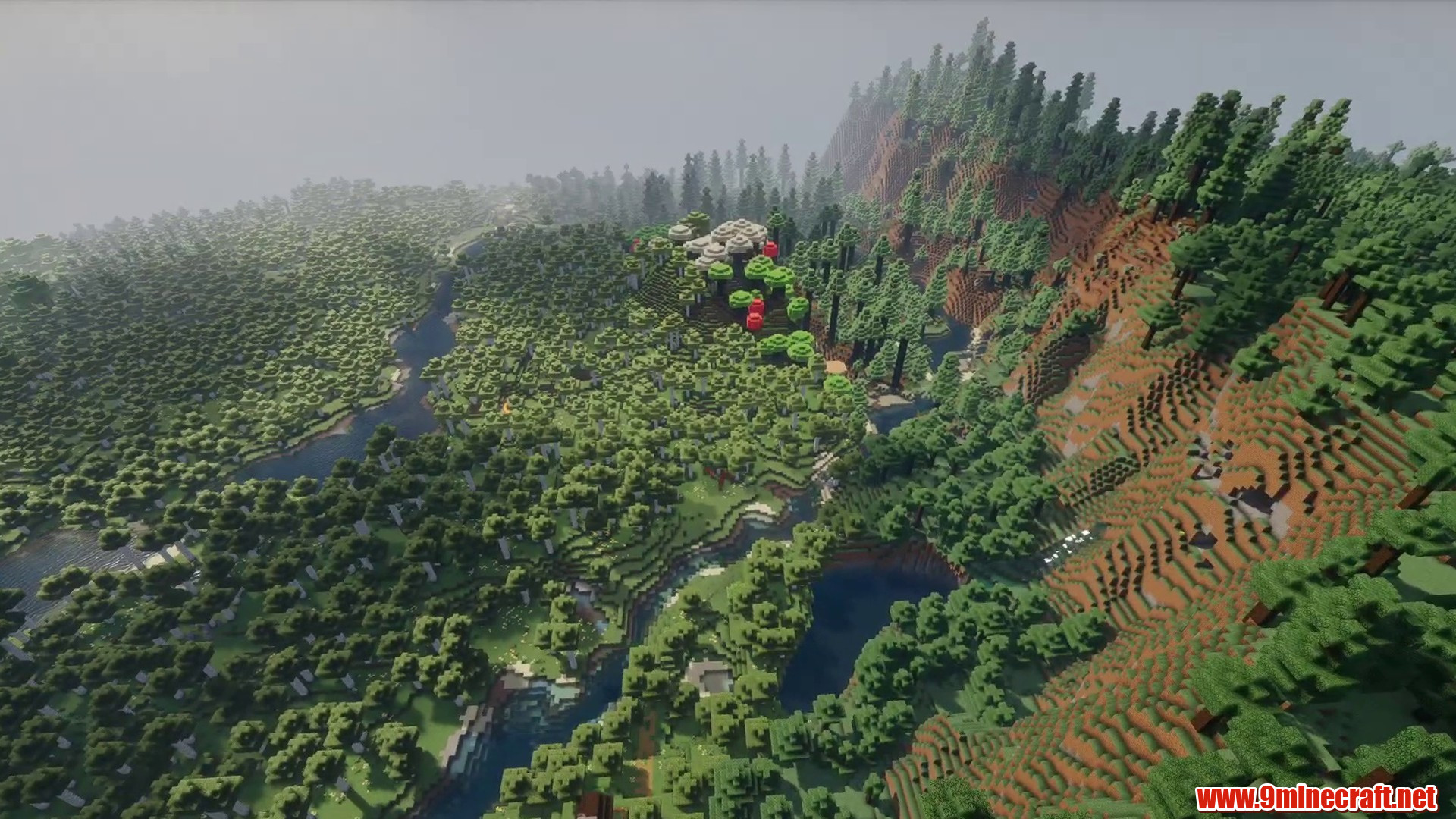Scenic terrain from Minecraft seed 4248414838355364356